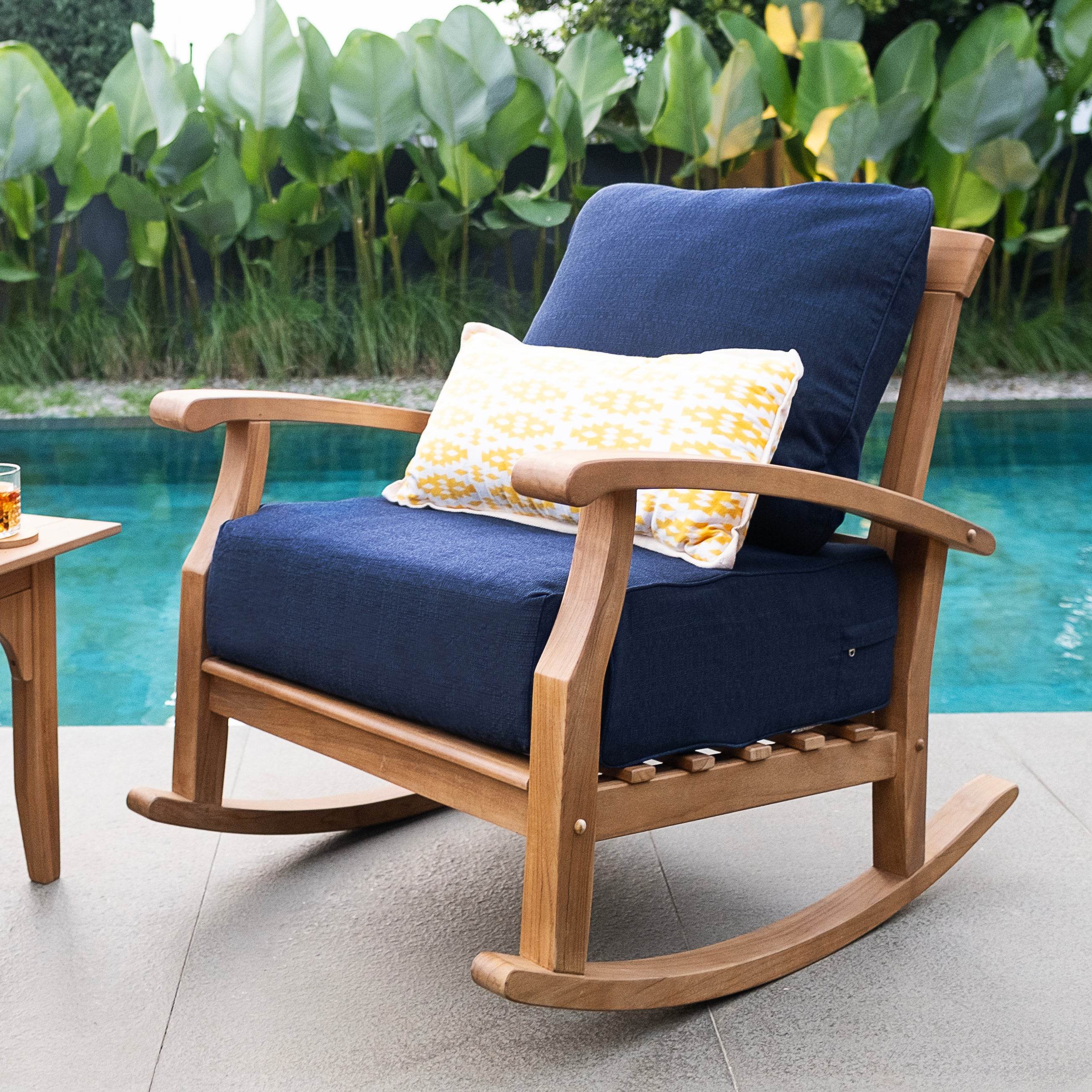 Caterina Teak Wood 5 Pieces Patio Conversation Set with Navy Cushion - Image 3