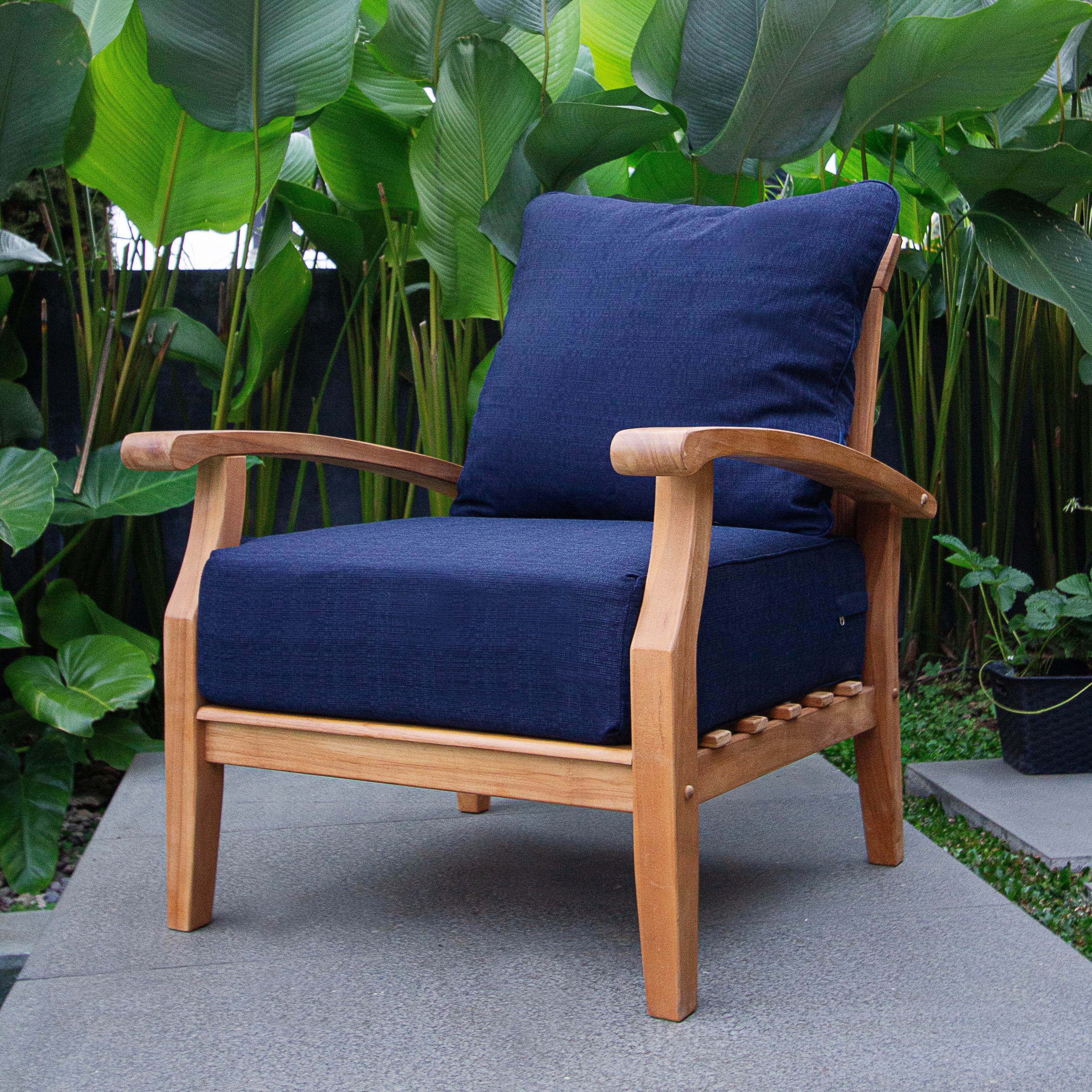 Caterina Teak Wood 5 Pieces Patio Conversation Set with Navy Cushion - Image 4