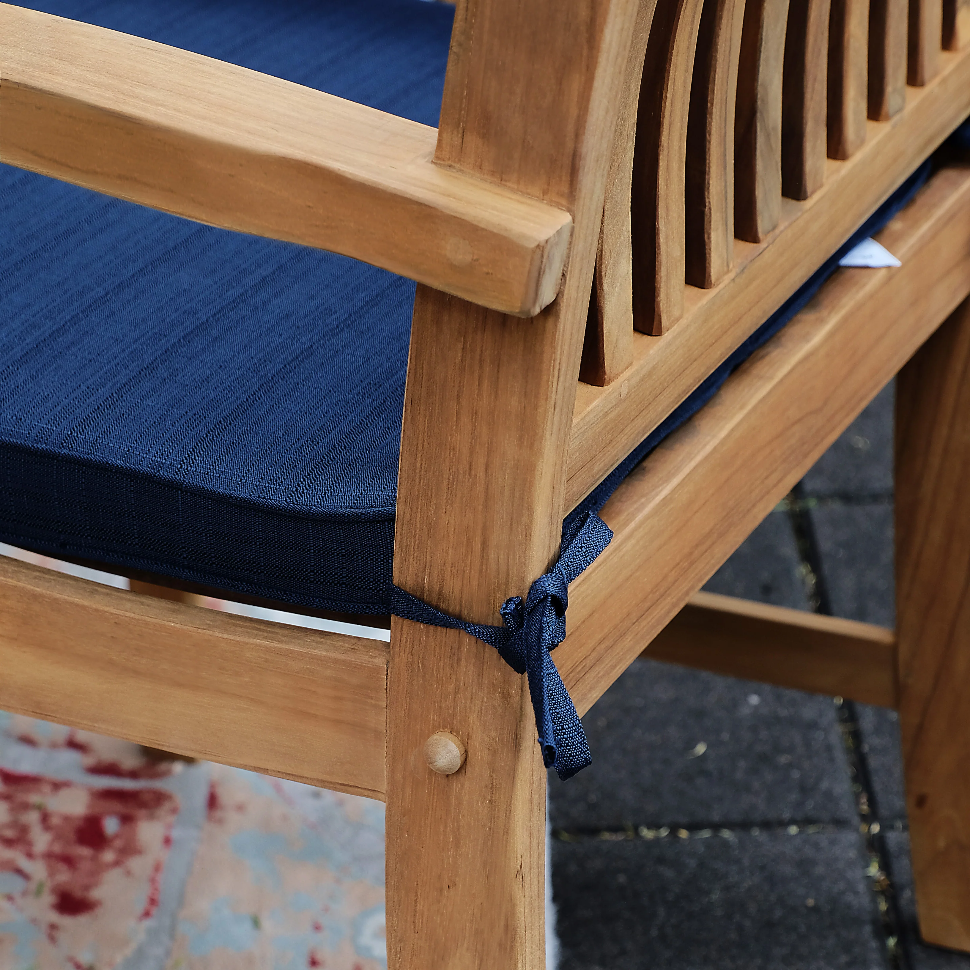 Caterina Teak Wood 6 Piece Outdoor Dining Set with Navy Cushion - Image 10
