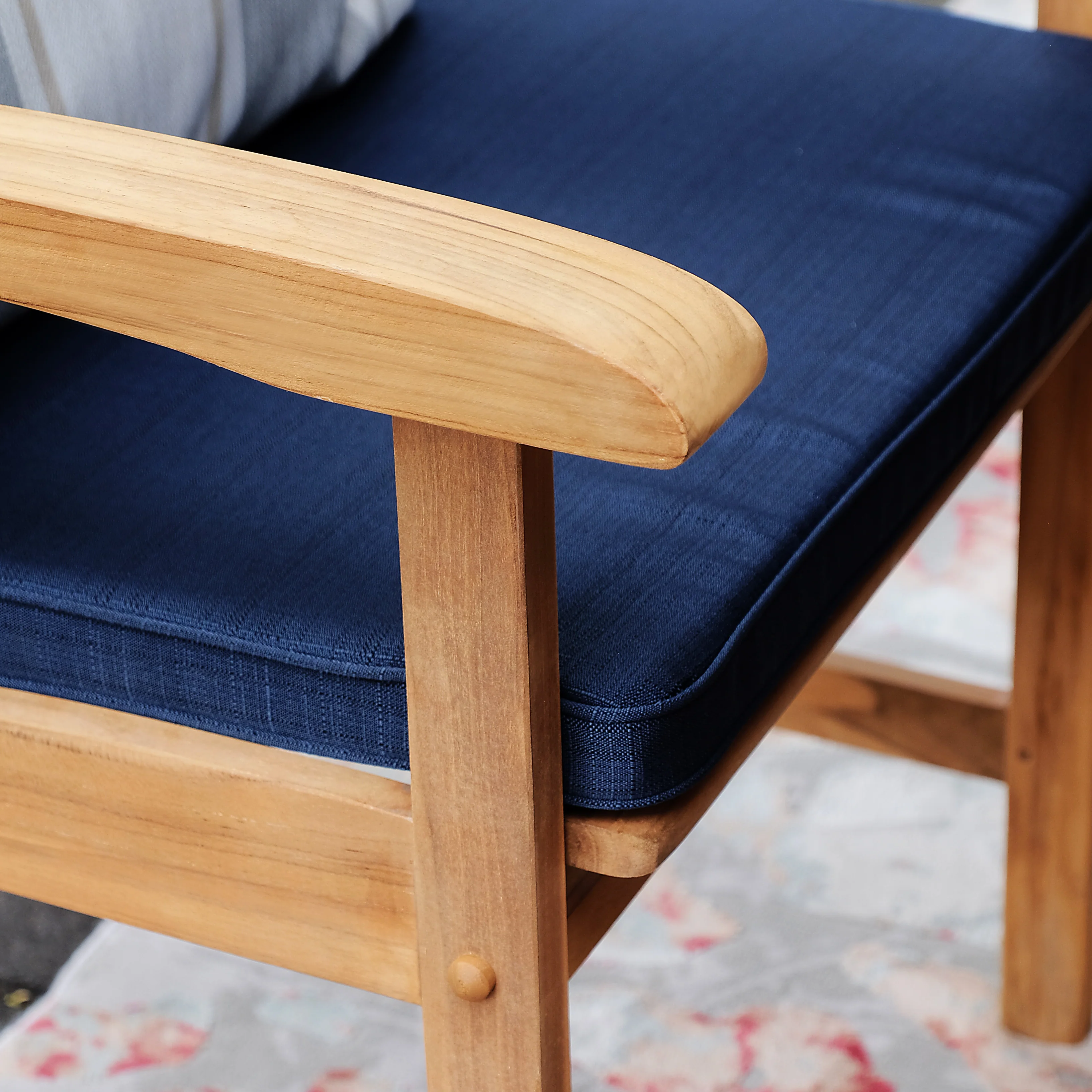 Caterina Teak Wood 6 Piece Outdoor Dining Set with Navy Cushion - Image 11