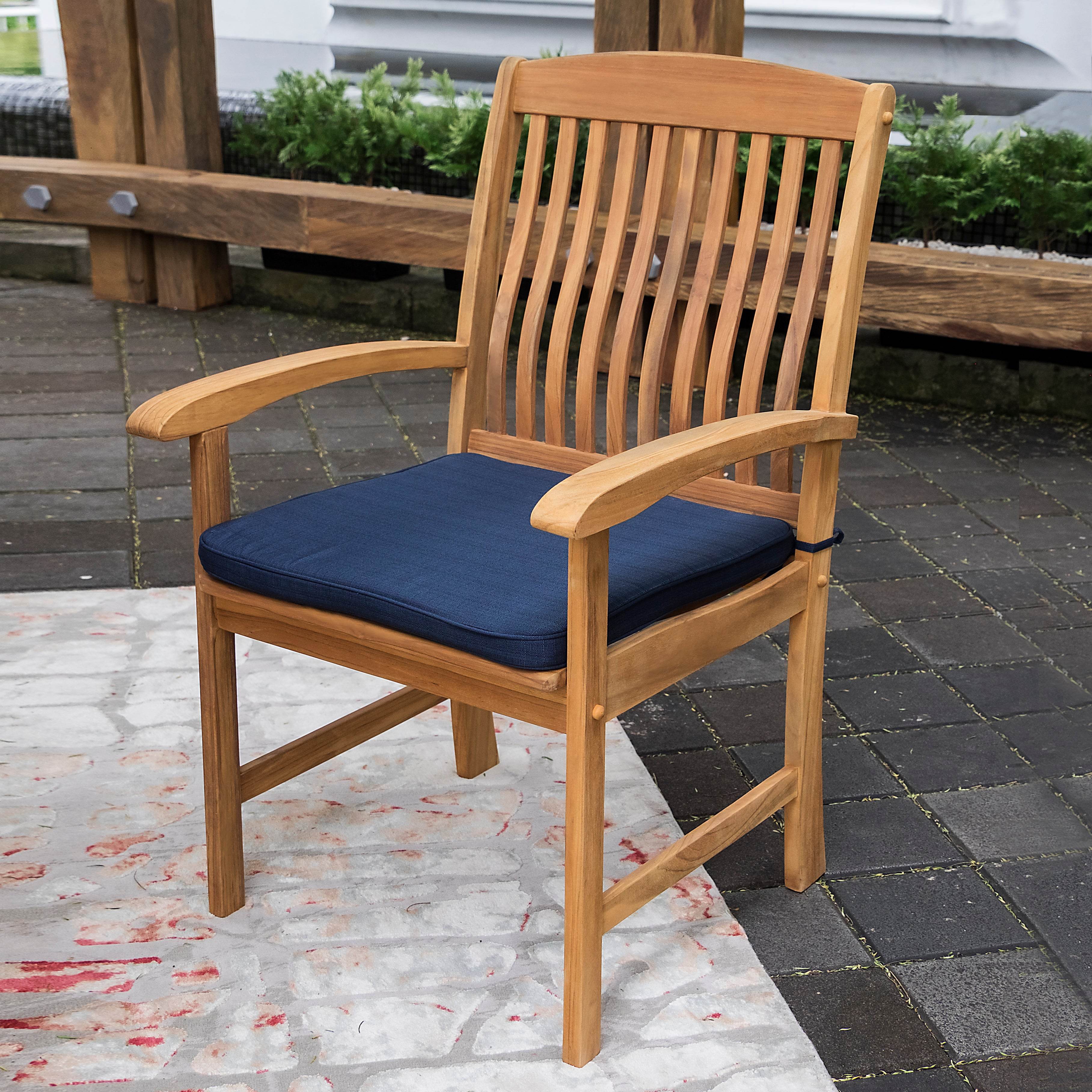 Caterina Teak Wood 6 Piece Outdoor Dining Set with Navy Cushion - Image 9