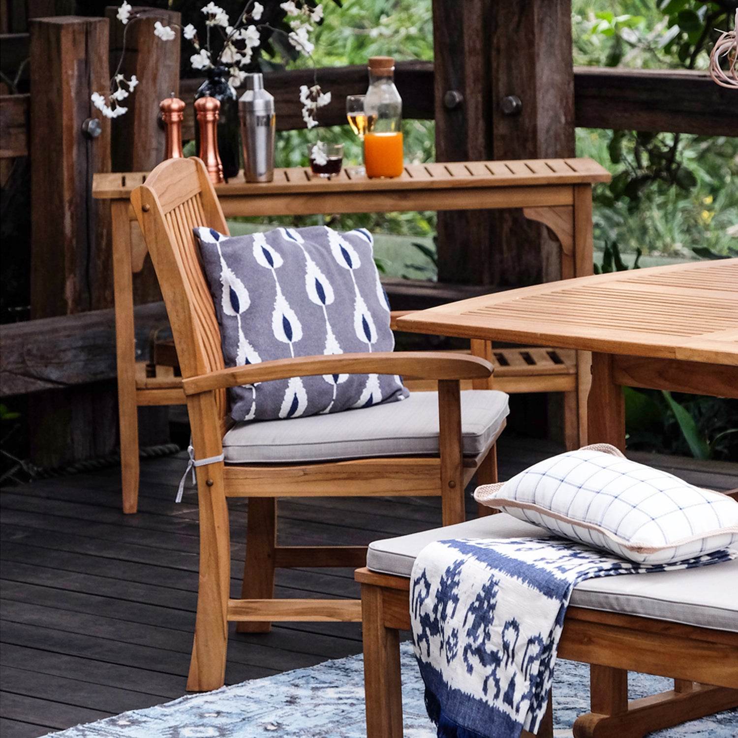 Caterina Teak Wood 6 Pieces Outdoor Dining Set with Backless Bench - Image 10