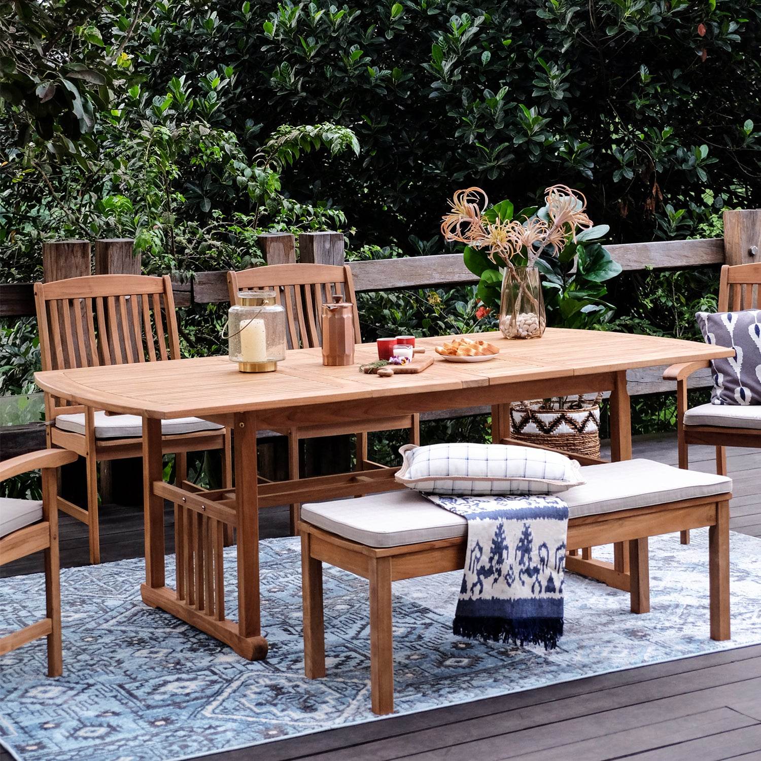 Caterina Teak Wood 6 Pieces Outdoor Dining Set with Backless Bench - Image 3