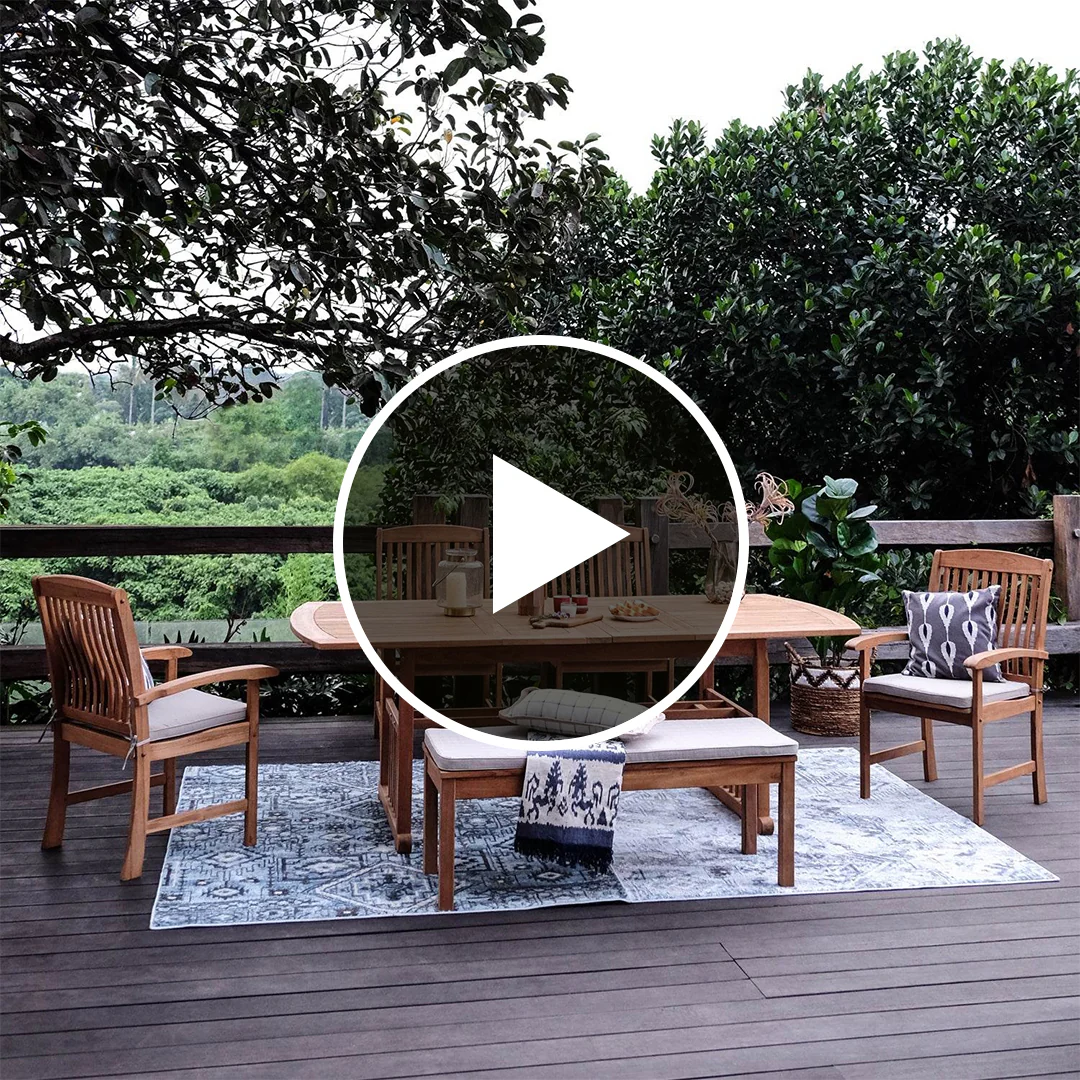 Caterina Teak Wood 6 Pieces Outdoor Dining Set with Backless Bench - Image 5