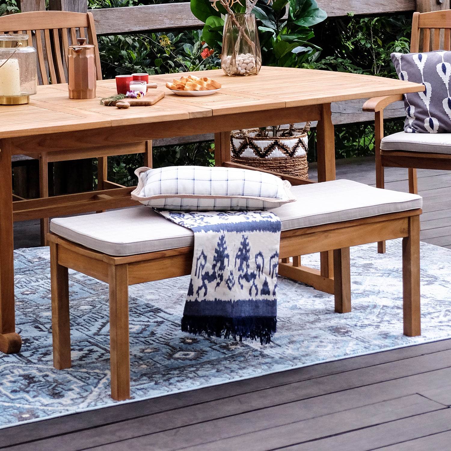 Caterina Teak Wood 6 Pieces Outdoor Dining Set with Backless Bench - Image 8