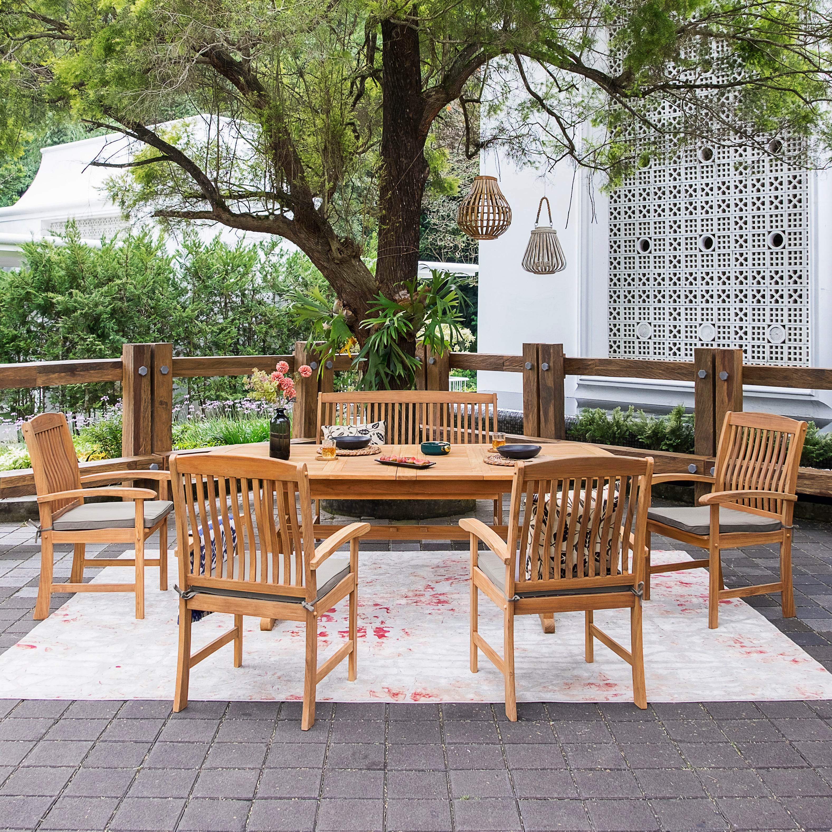 Caterina Teak Wood 6 Pieces Outdoor Dining Set with Beige Seatpad - Image 2