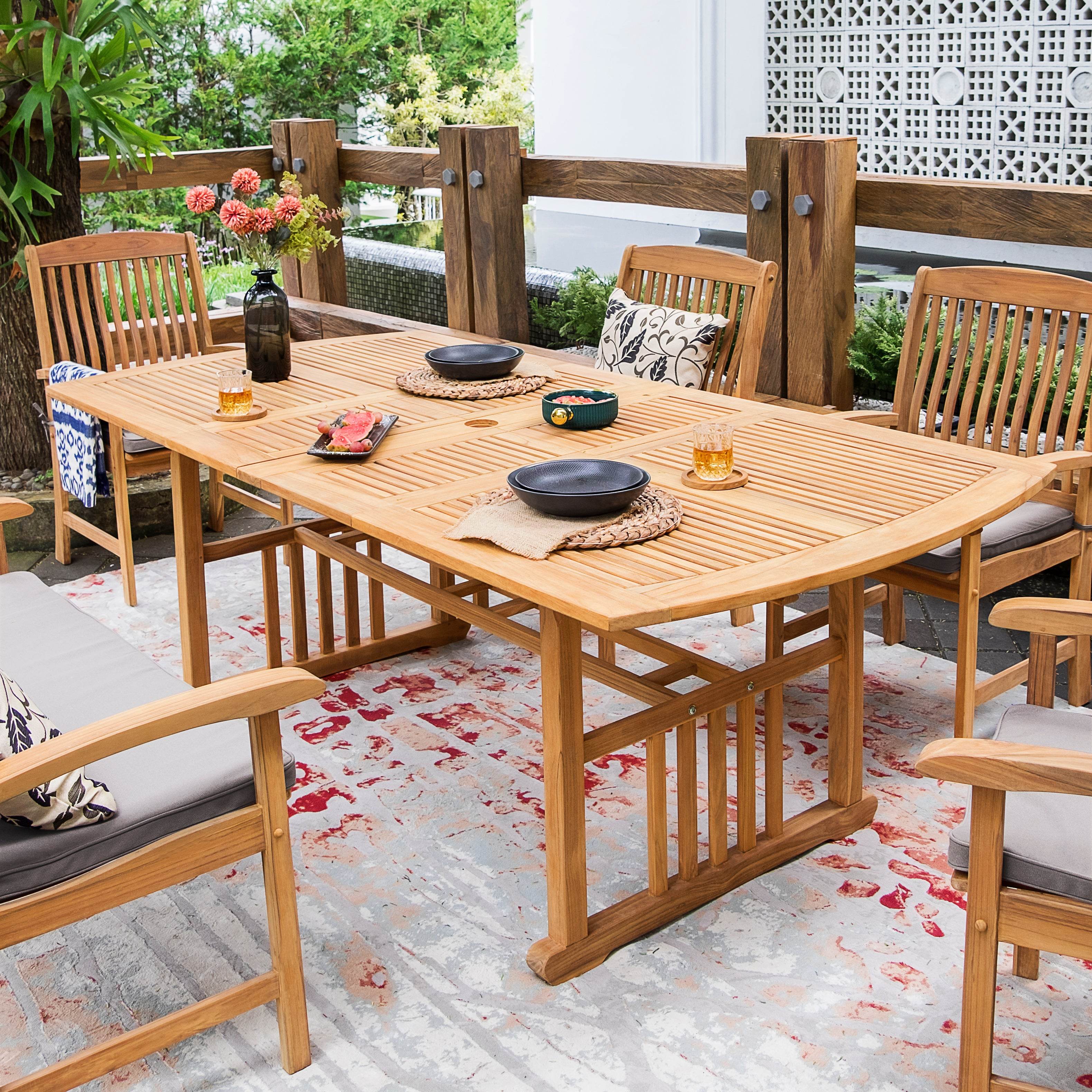 Caterina Teak Wood 6 Pieces Outdoor Dining Set with Beige Seatpad - Image 3