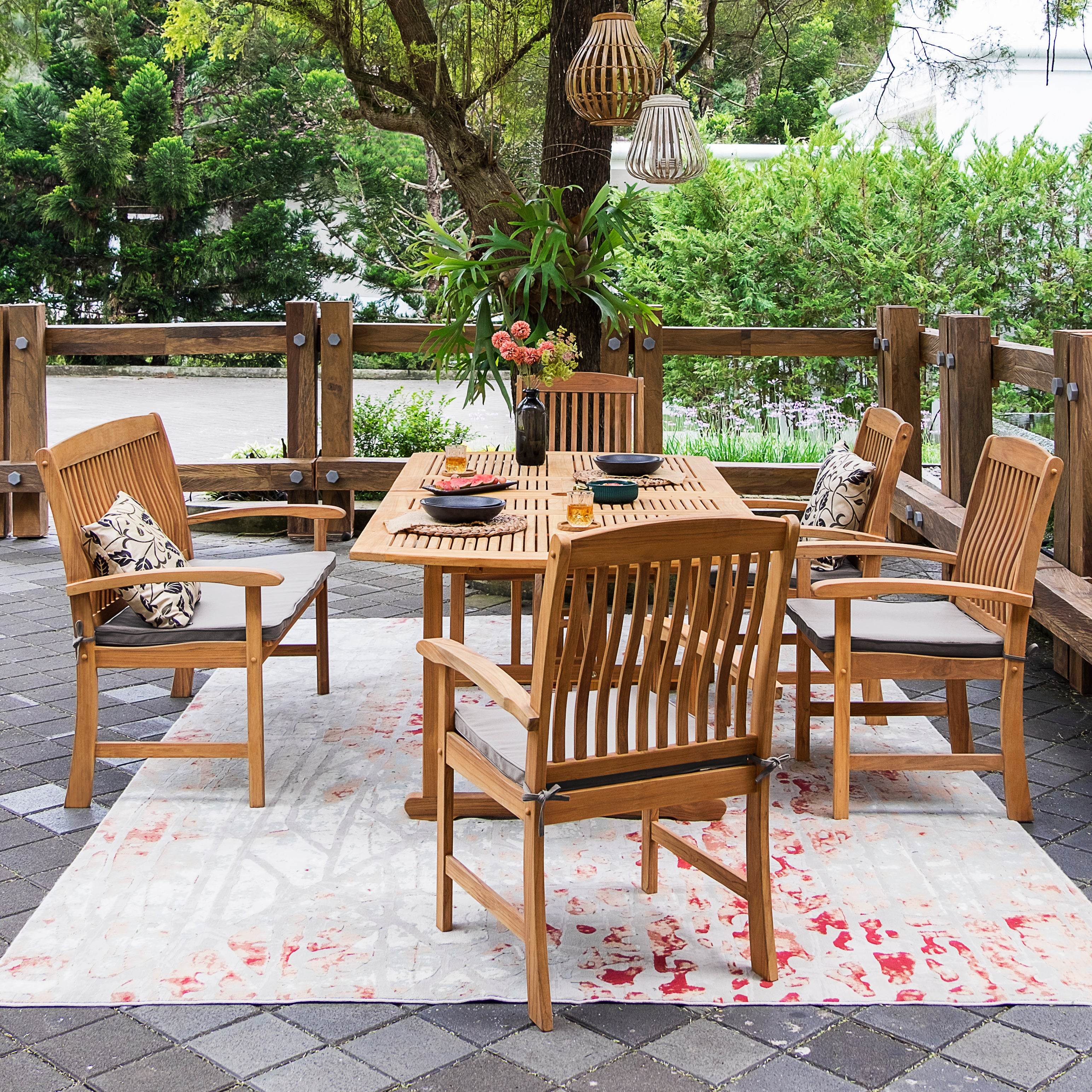 Caterina Teak Wood 6 Pieces Outdoor Dining Set with Beige Seatpad - Image 5