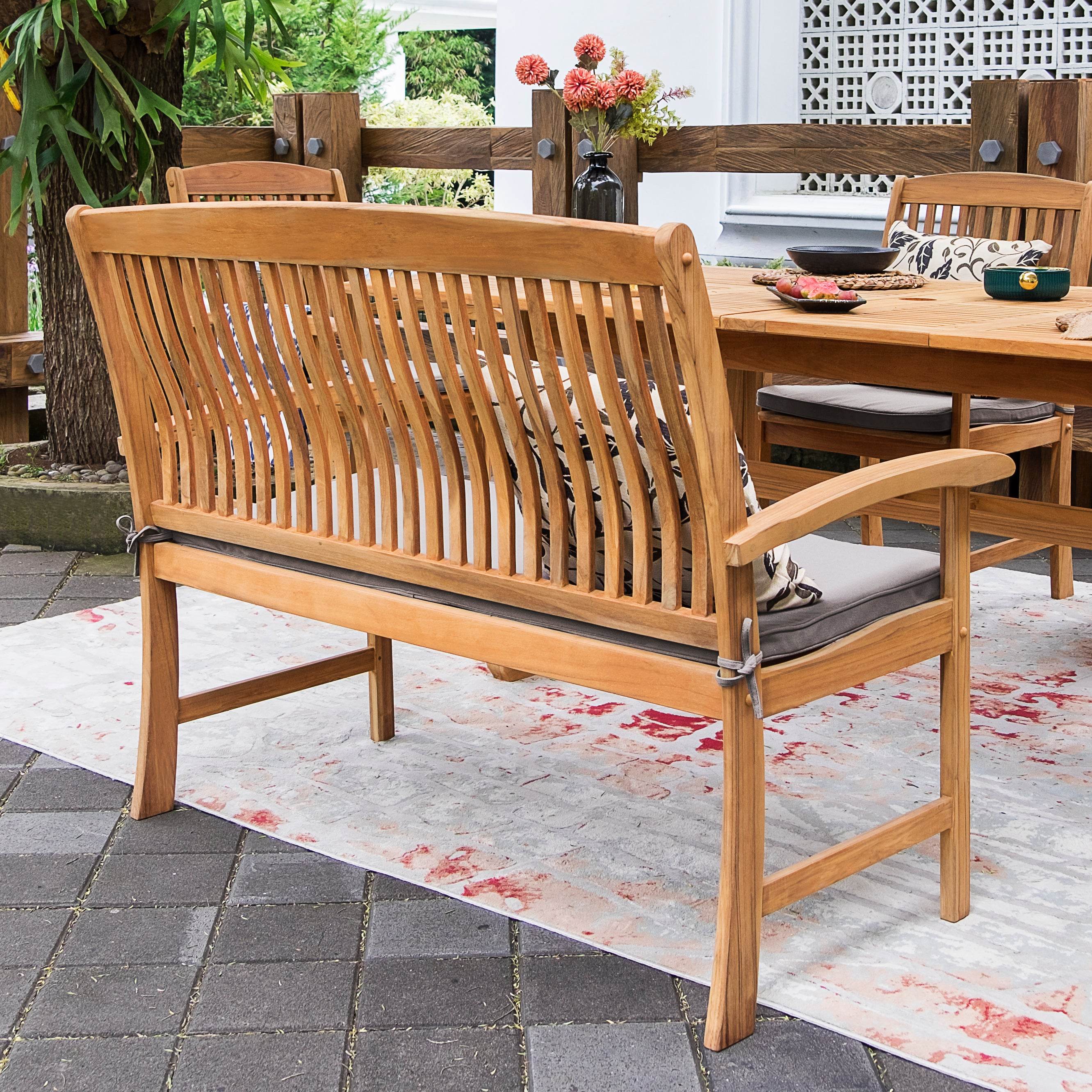 Caterina Teak Wood 6 Pieces Outdoor Dining Set with Beige Seatpad - Image 7