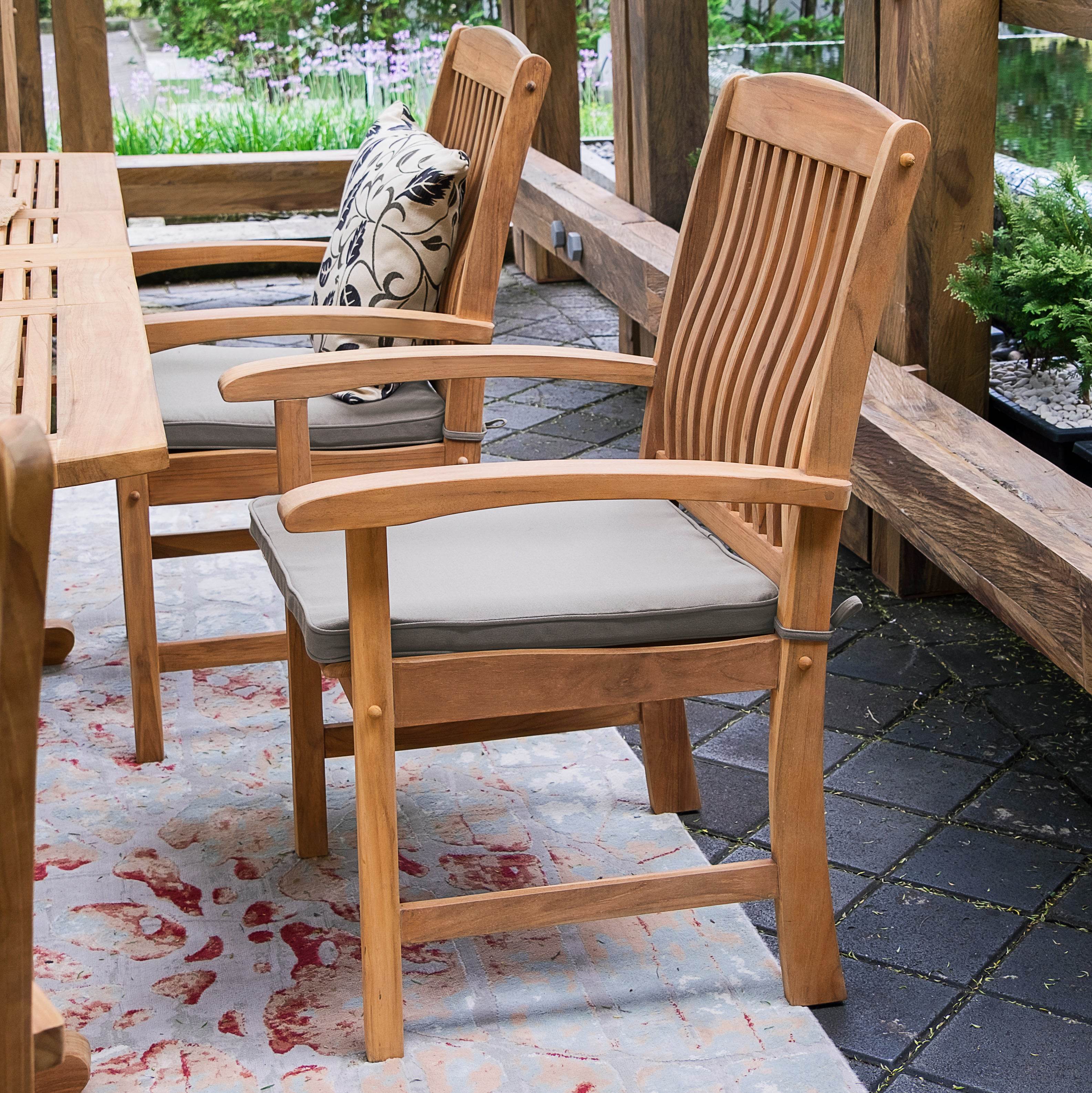 Caterina Teak Wood 6 Pieces Outdoor Dining Set with Beige Seatpad - Image 8