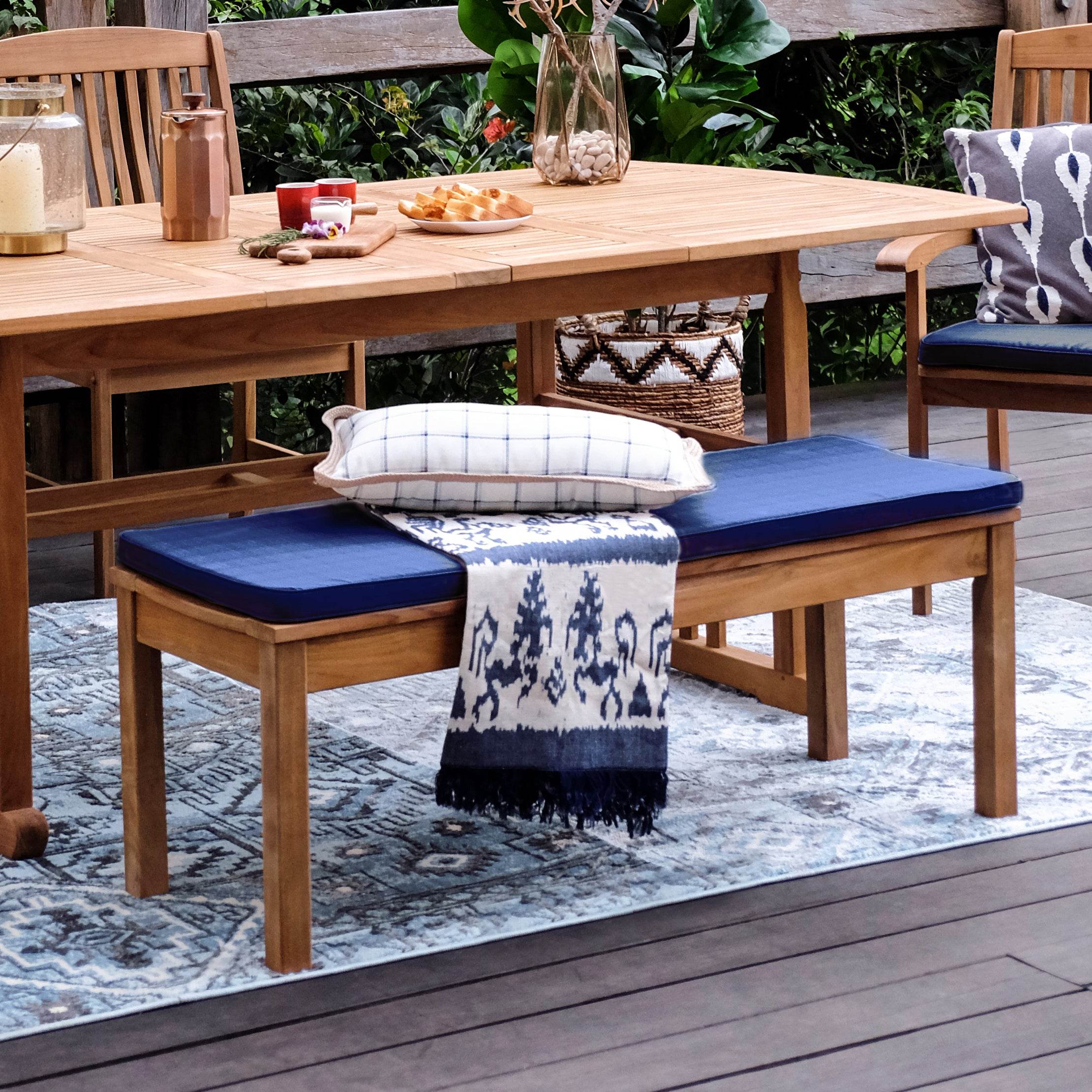 Caterina Teak Wood 6 Pieces Outdoor Dining Set with Navy Seatpad - Image 10