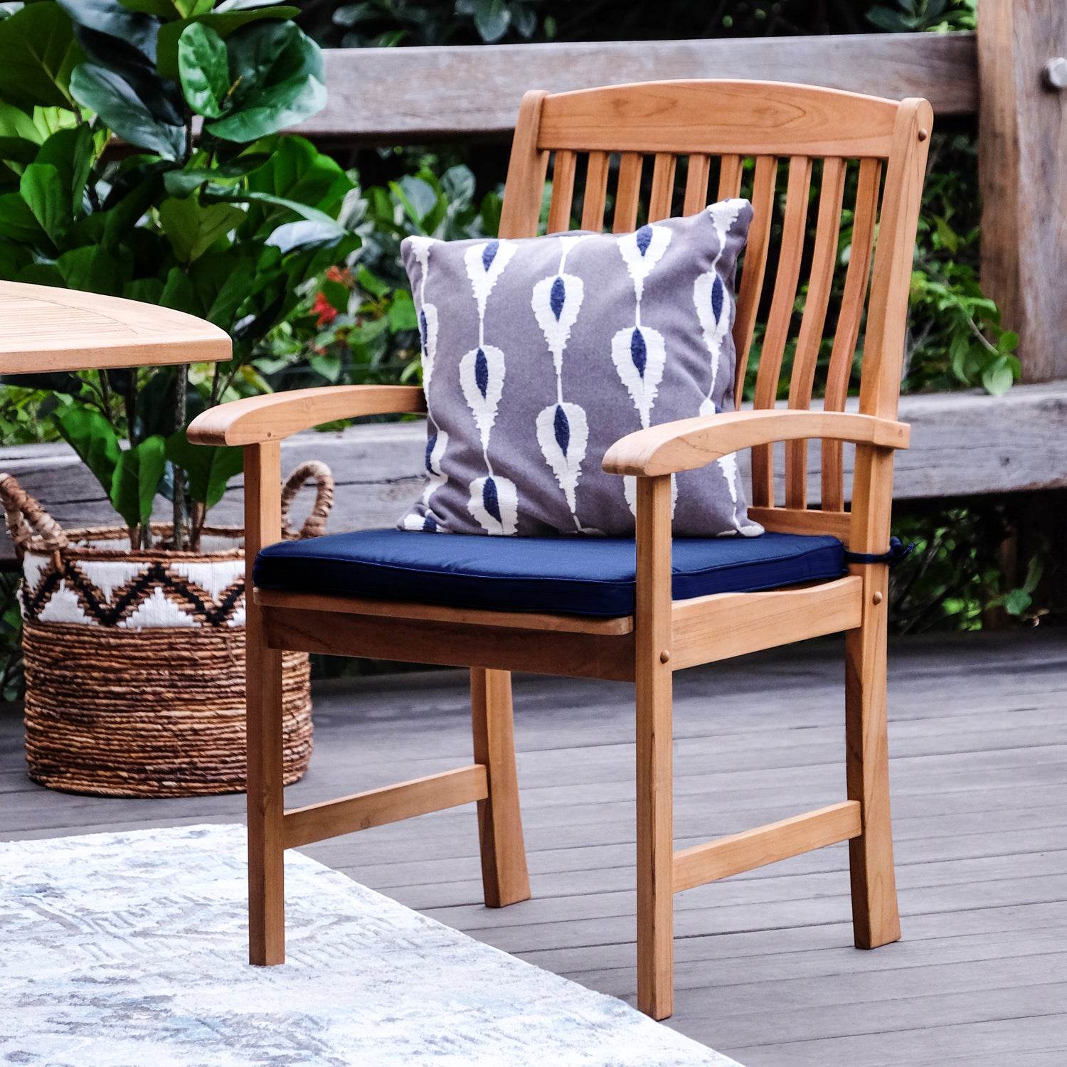 Caterina Teak Wood 6 Pieces Outdoor Dining Set with Navy Seatpad - Image 11