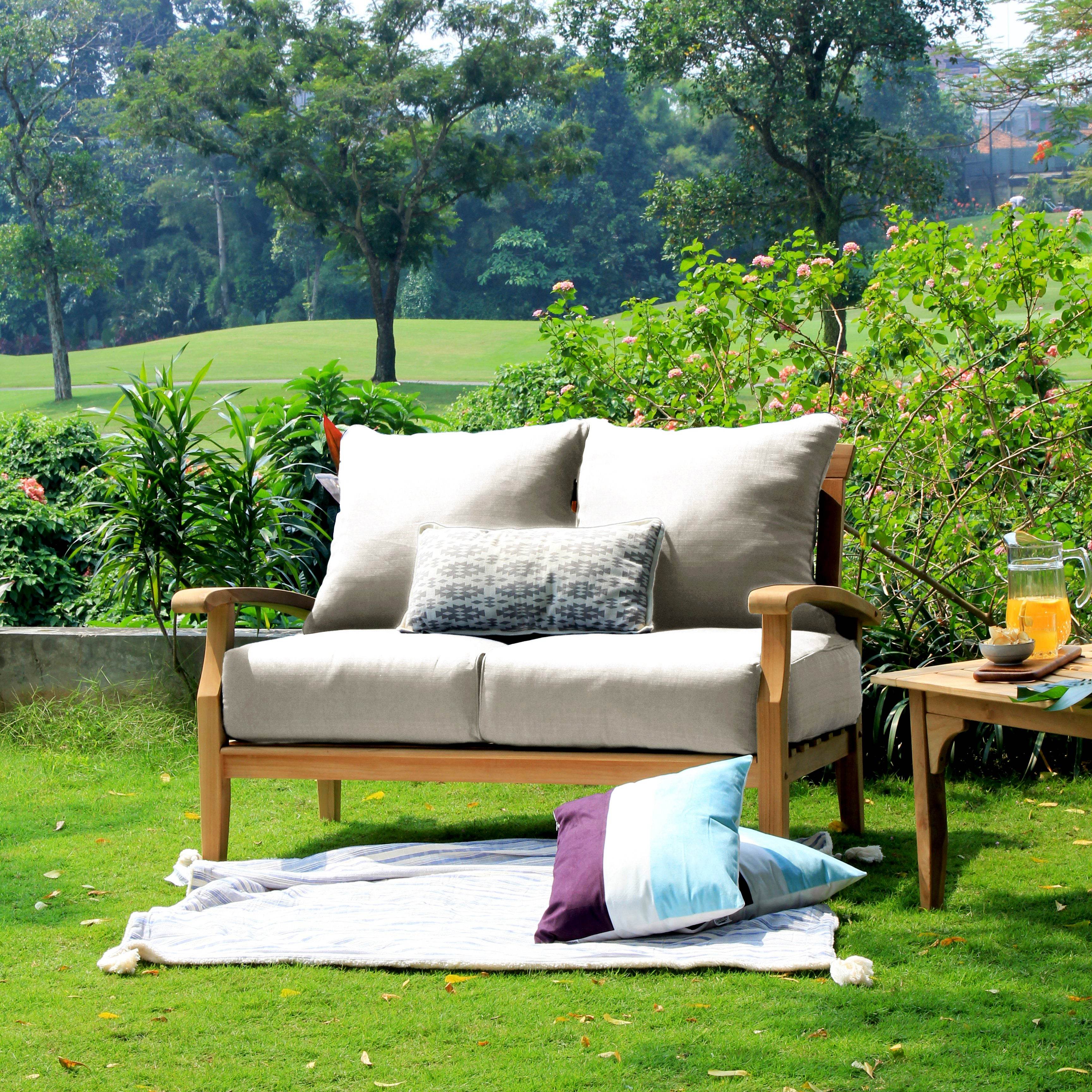 Caterina Teak Wood 7 Piece Patio Conversation Set with Beige Cushion - Image 6
