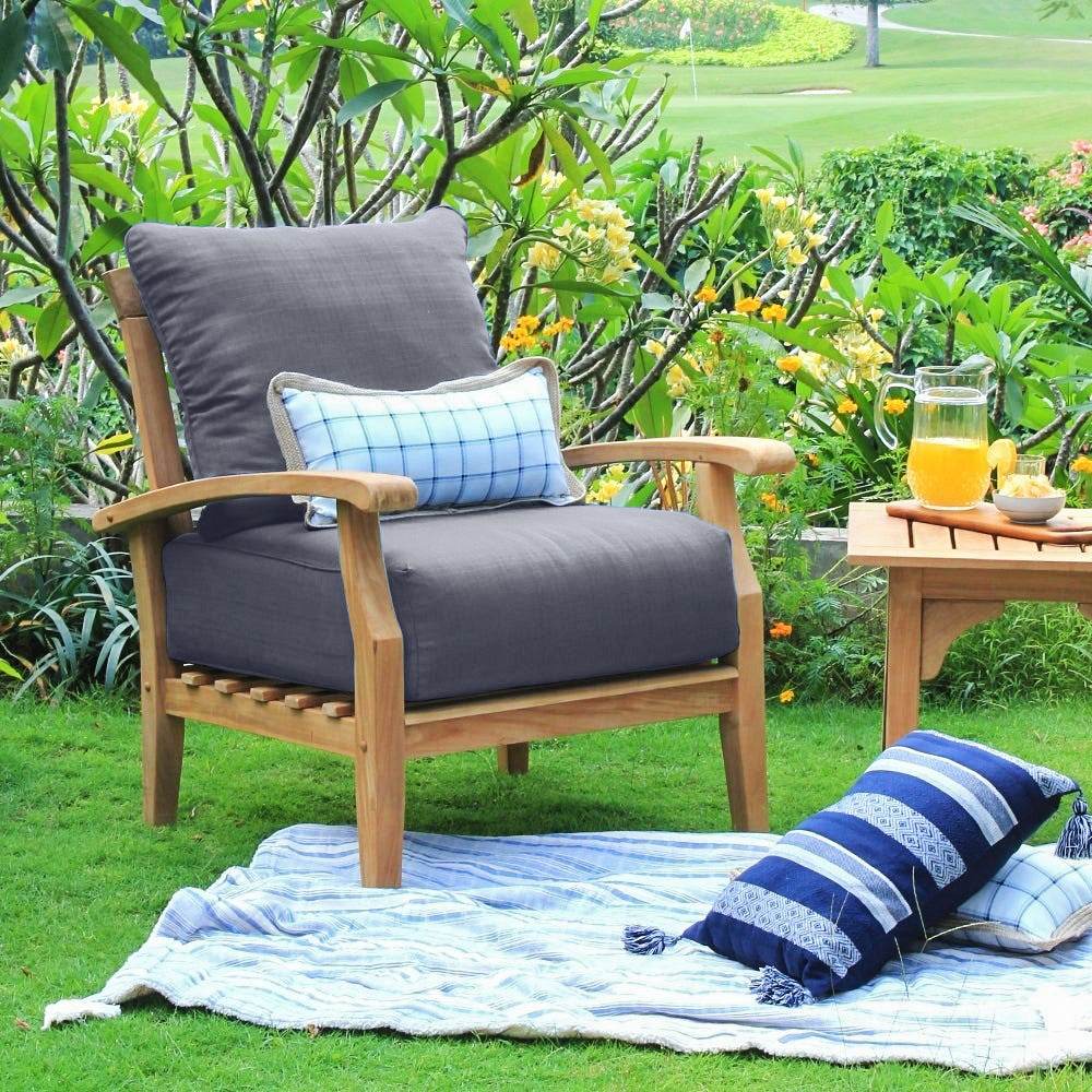 Caterina Teak Wood 7 Piece Patio Conversation Set with Gray Cushion - Image 4