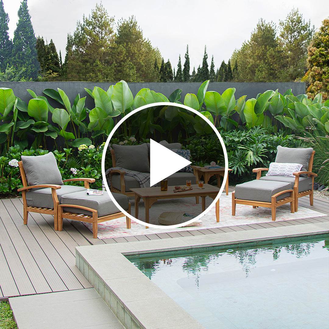 Caterina Teak Wood 7 Piece Patio Conversation Set with Gray Cushion - Image 5