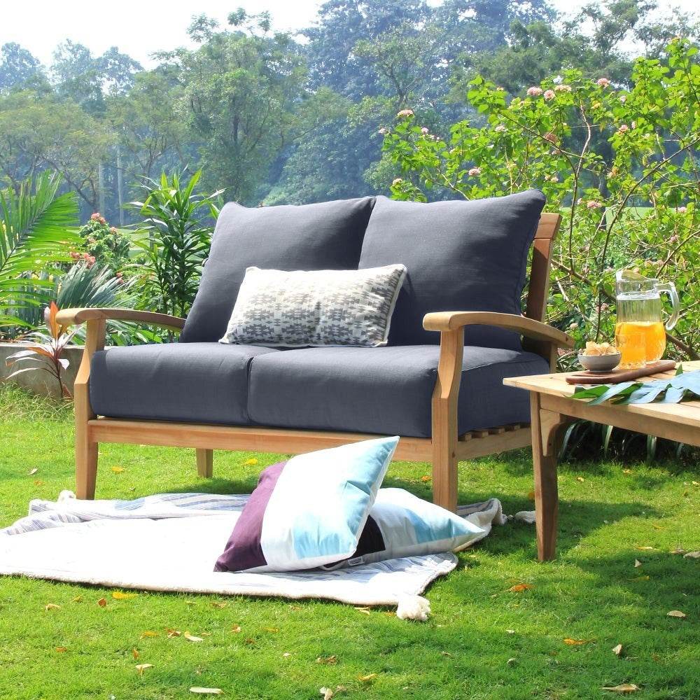 Caterina Teak Wood 7 Piece Patio Conversation Set with Gray Cushion - Image 7