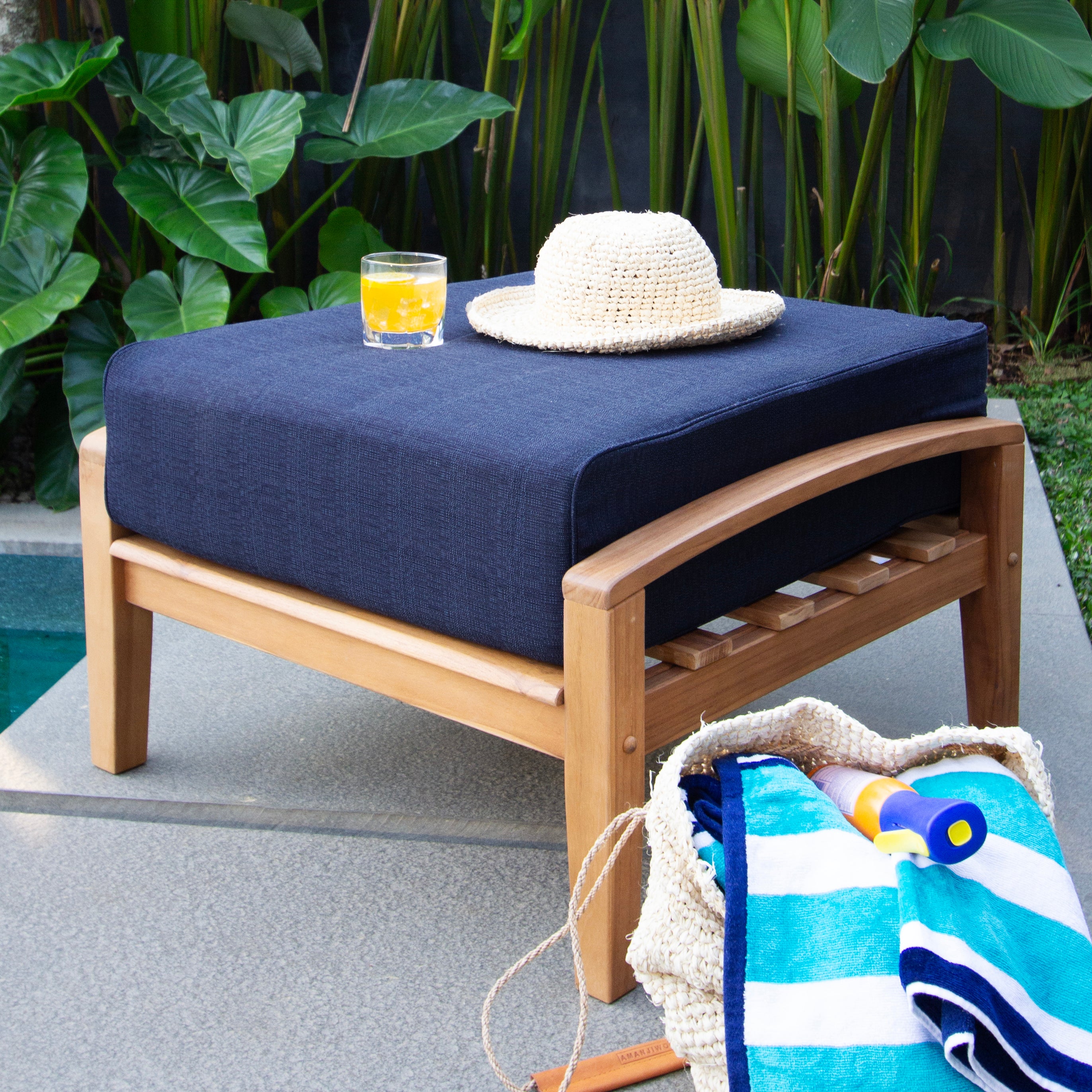 Caterina Teak Wood 7 Piece Patio Conversation Set with Navy Cushion - Image 10