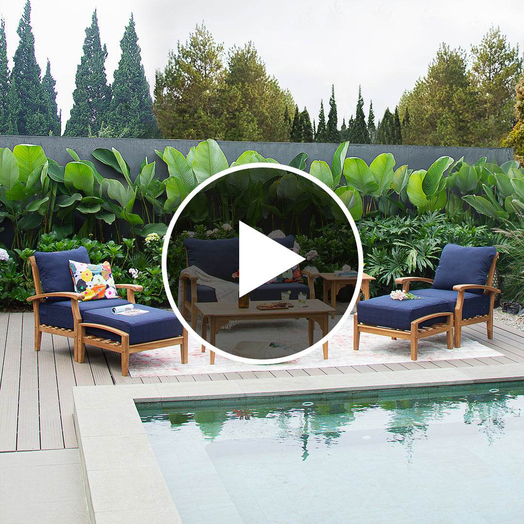 Caterina Teak Wood 7 Piece Patio Conversation Set with Navy Cushion - Image 5