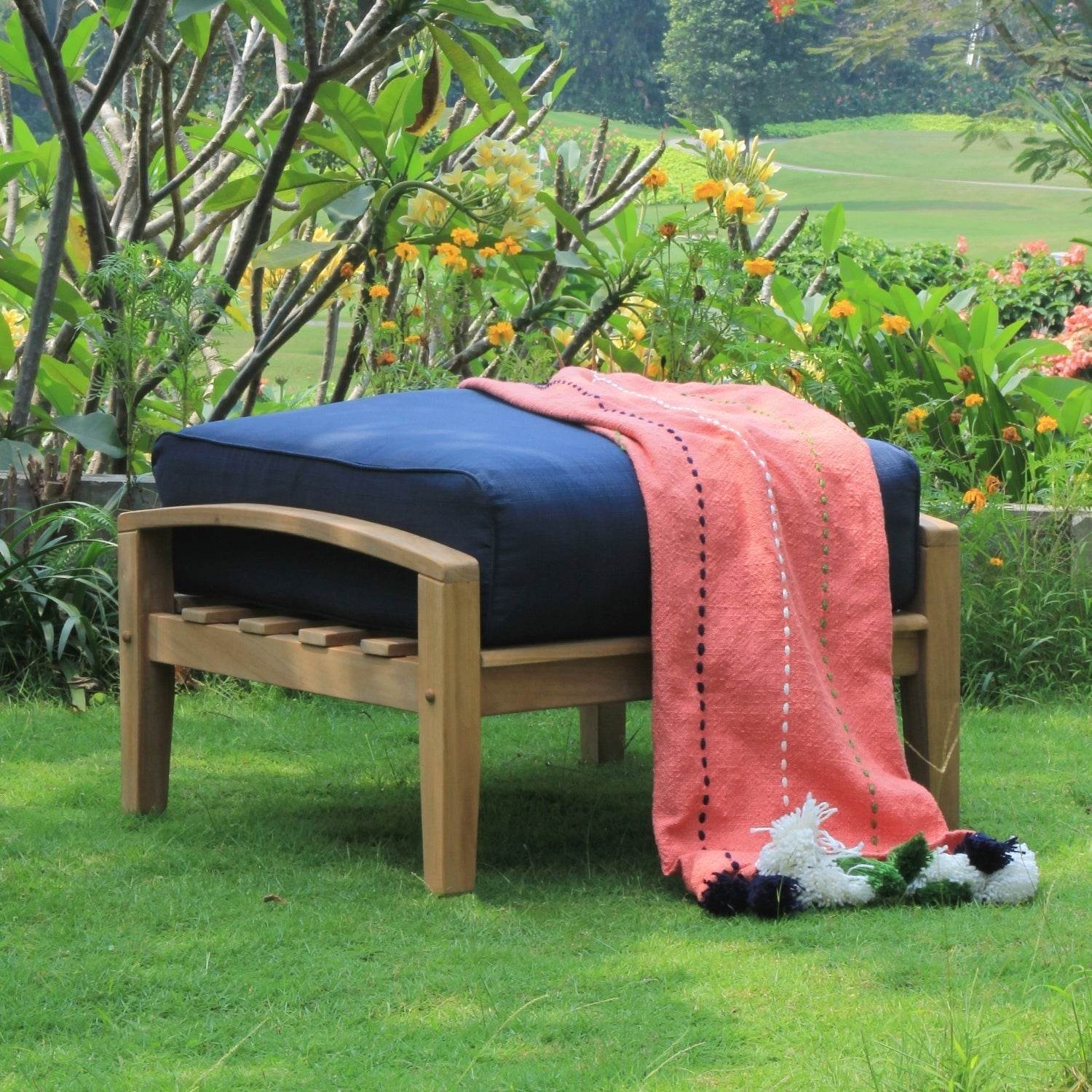 Caterina Teak Wood 7 Piece Patio Conversation Set with Navy Cushion - Image 9
