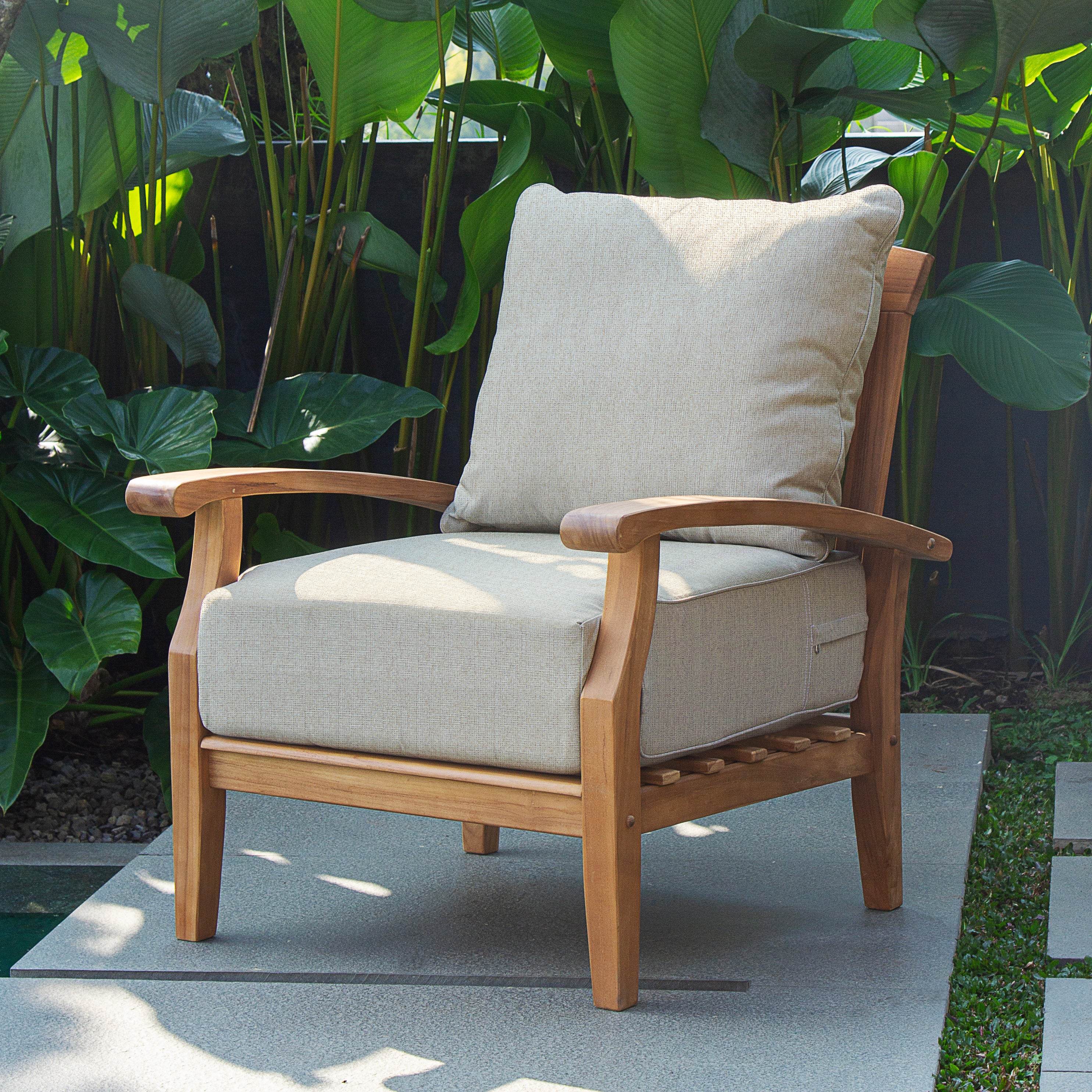 Caterina Teak Wood 7 Piece Patio Conversation Set with Tan Cushion - Image 3