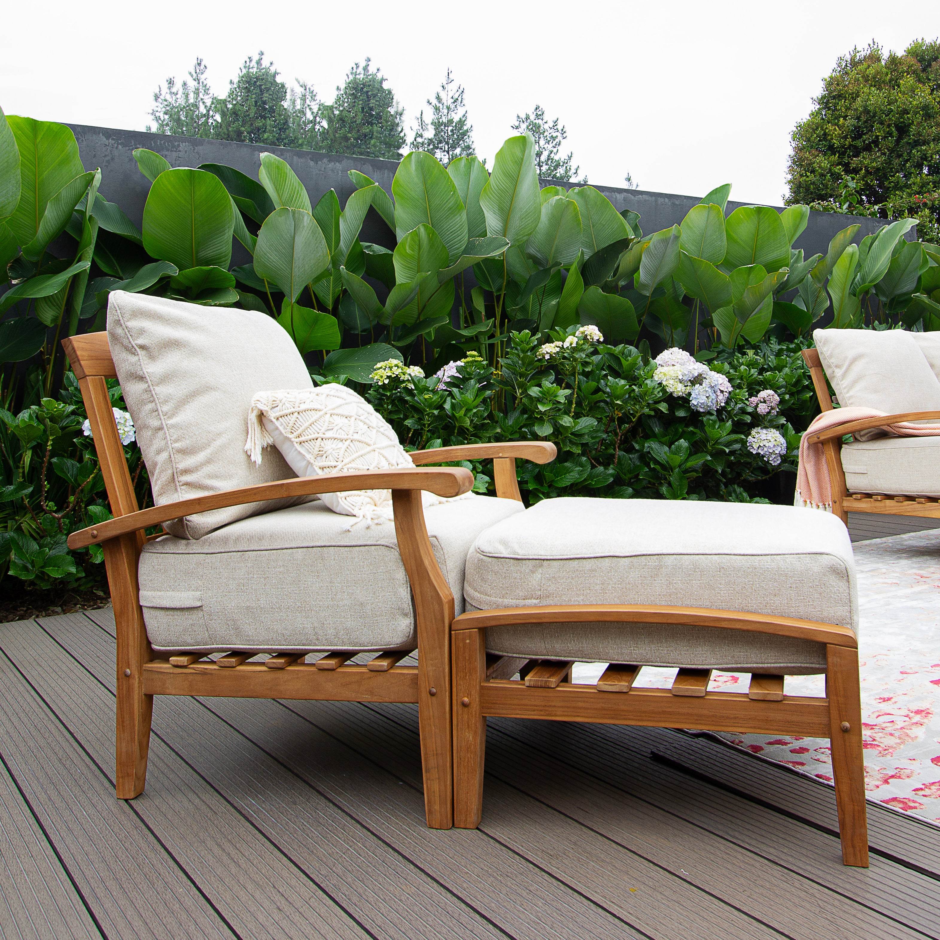 Caterina Teak Wood 7 Piece Patio Conversation Set with Tan Cushion - Image 6