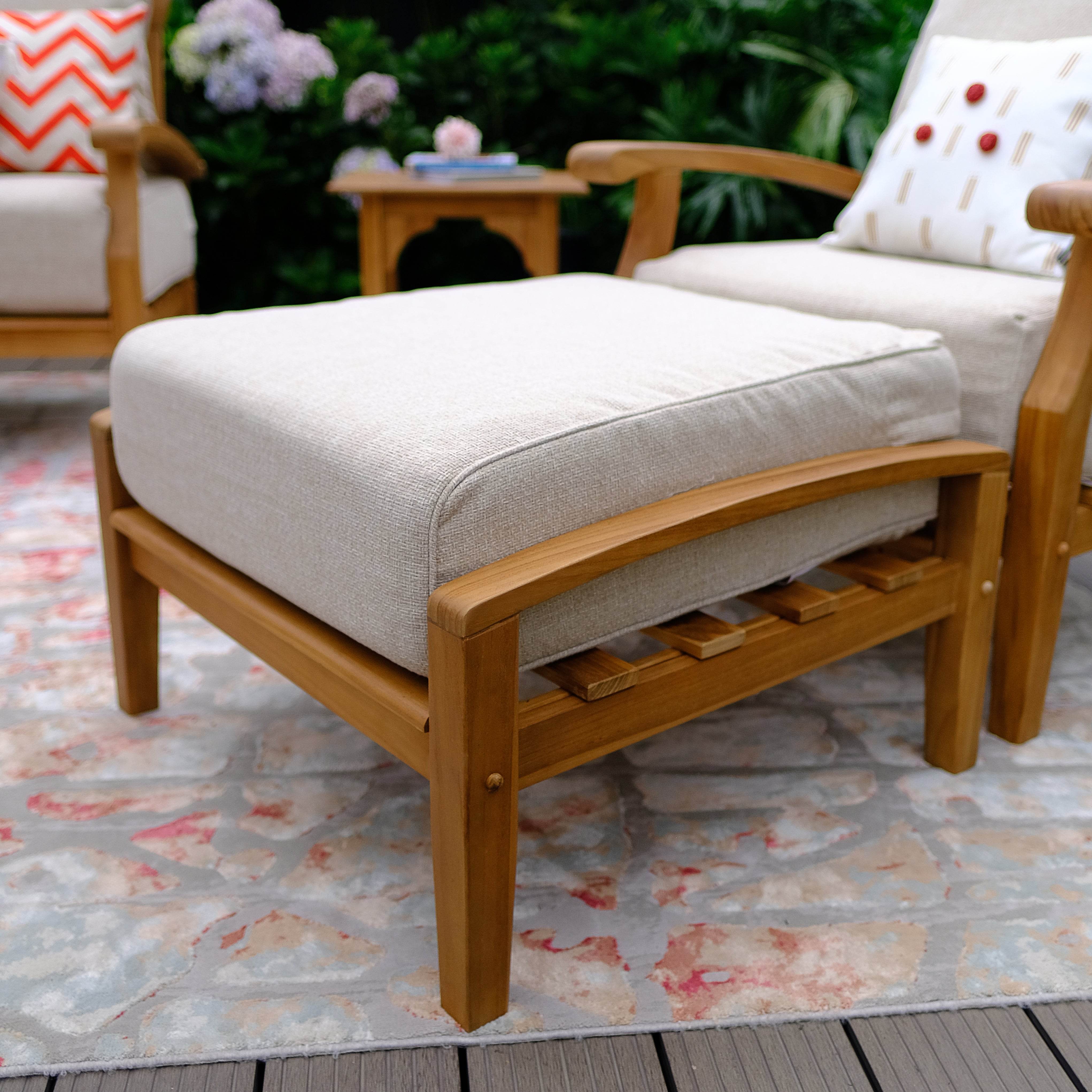 Caterina Teak Wood 7 Piece Patio Conversation Set with Tan Cushion - Image 7