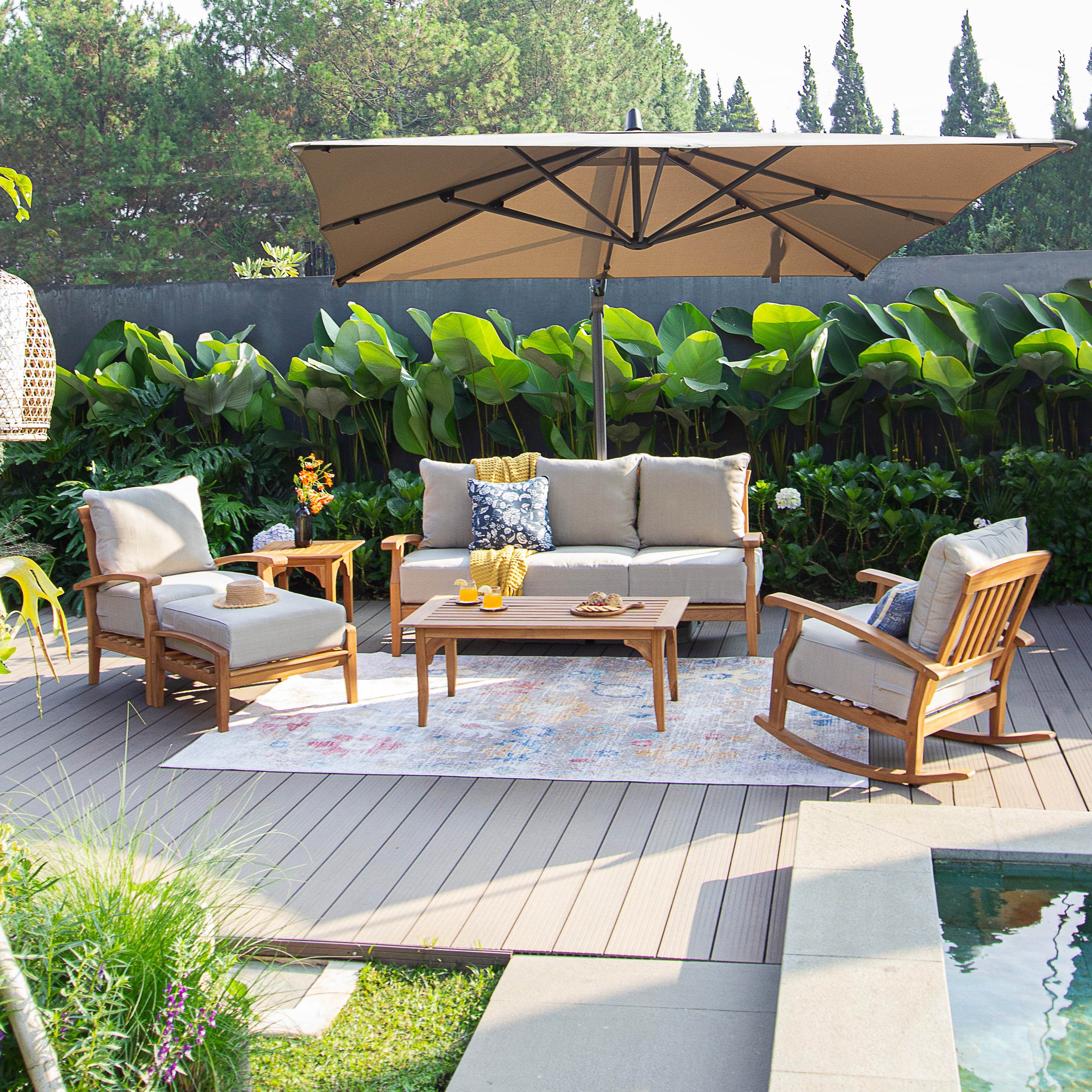 Caterina Teak Wood Outdoor Lounge Chair with Beige Cushion - Image 6