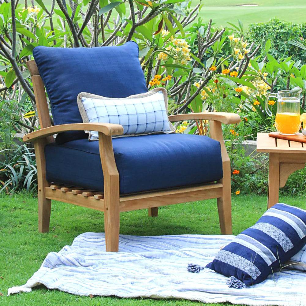 Caterina Teak Wood Outdoor Lounge Chair with Navy Cushion - Image 7
