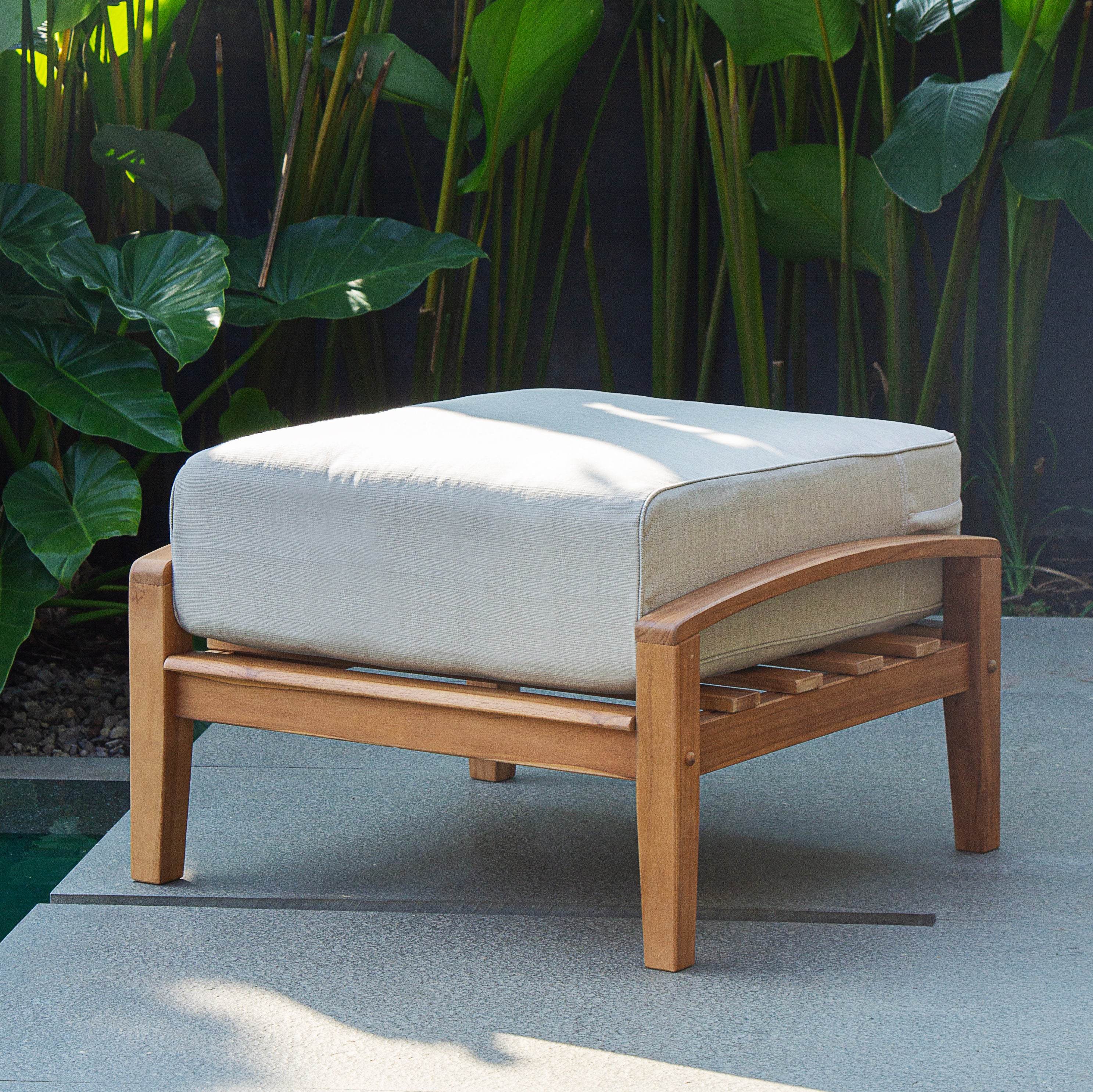 Caterina Teak Wood Outdoor Lounge Chair with Ottoman Beige Cushion - Image 8
