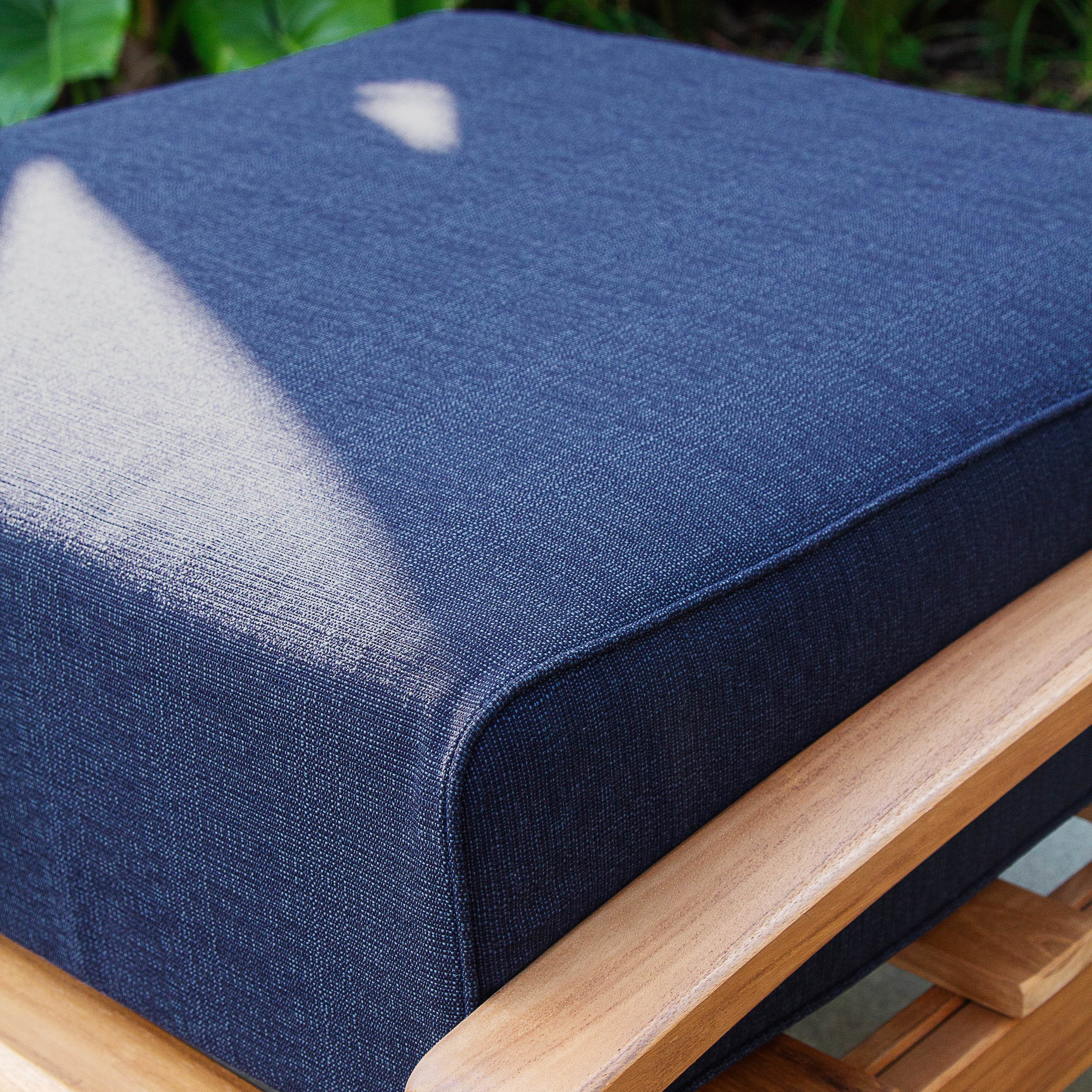 Caterina Teak Wood Outdoor Lounge Chair with Ottoman Navy Cushion - Image 11
