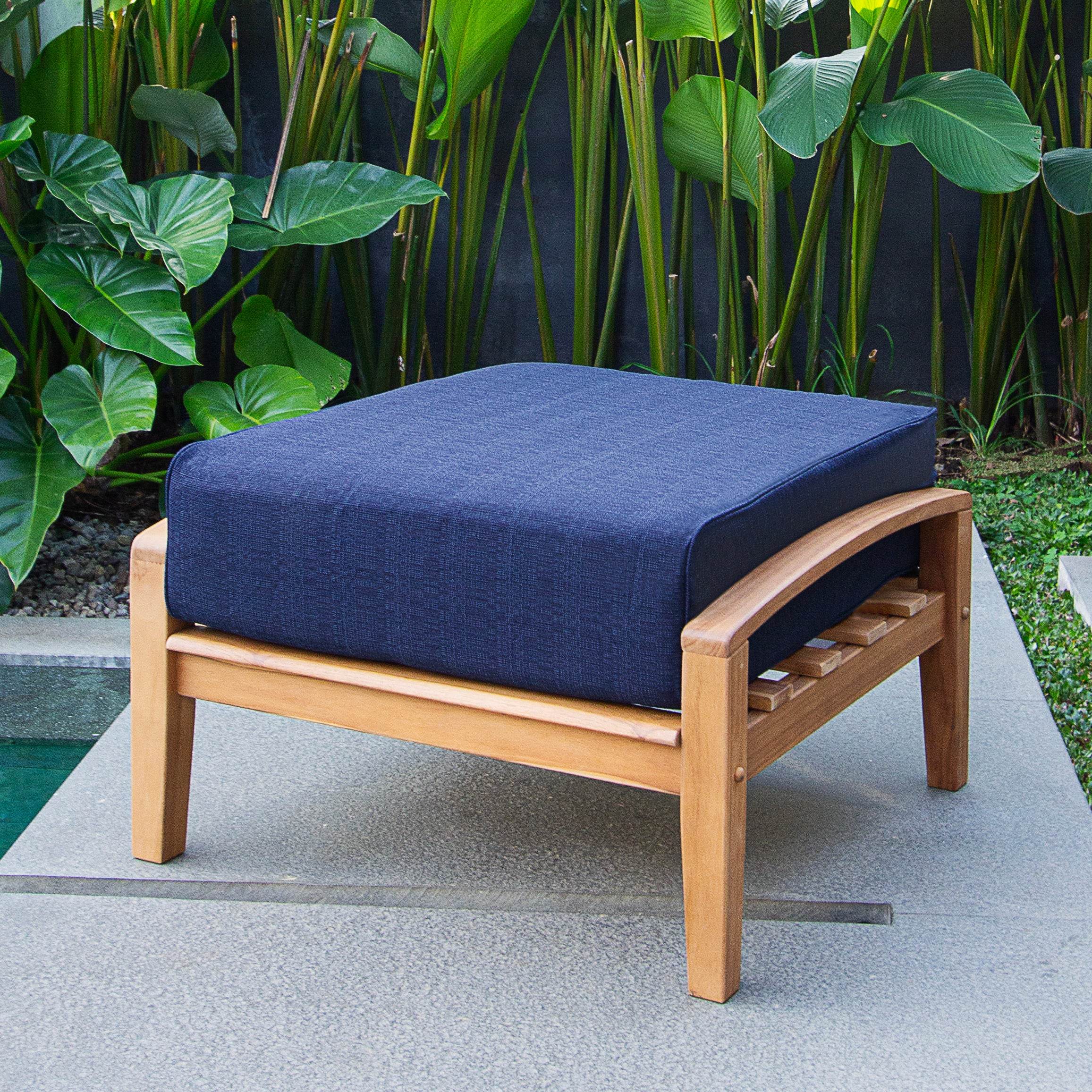 Caterina Teak Wood Outdoor Lounge Chair with Ottoman Navy Cushion - Image 6