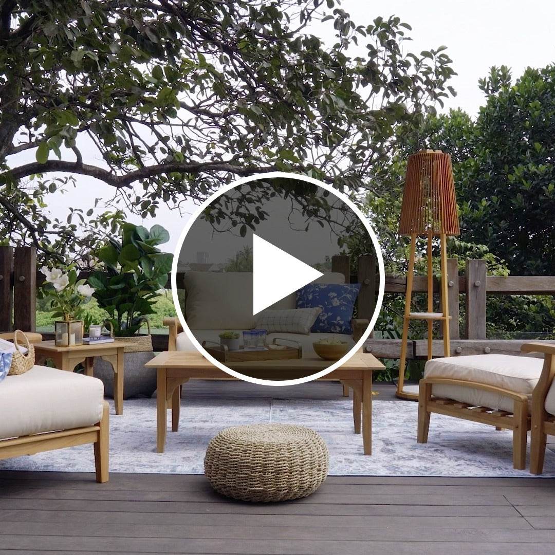 Caterina Teak Wood Outdoor Loveseat with Beige Cushion - Image 5
