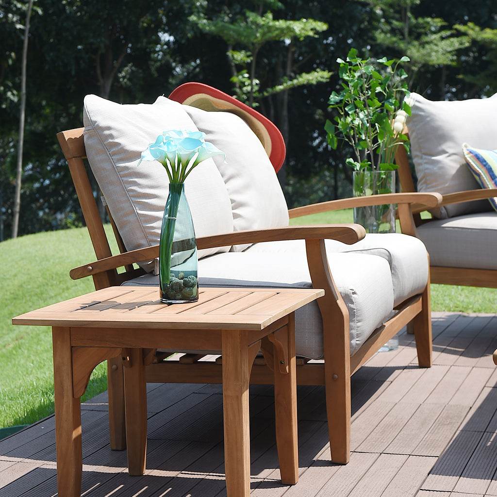 Caterina Teak Wood Outdoor Loveseat with Beige Cushion - Image 6
