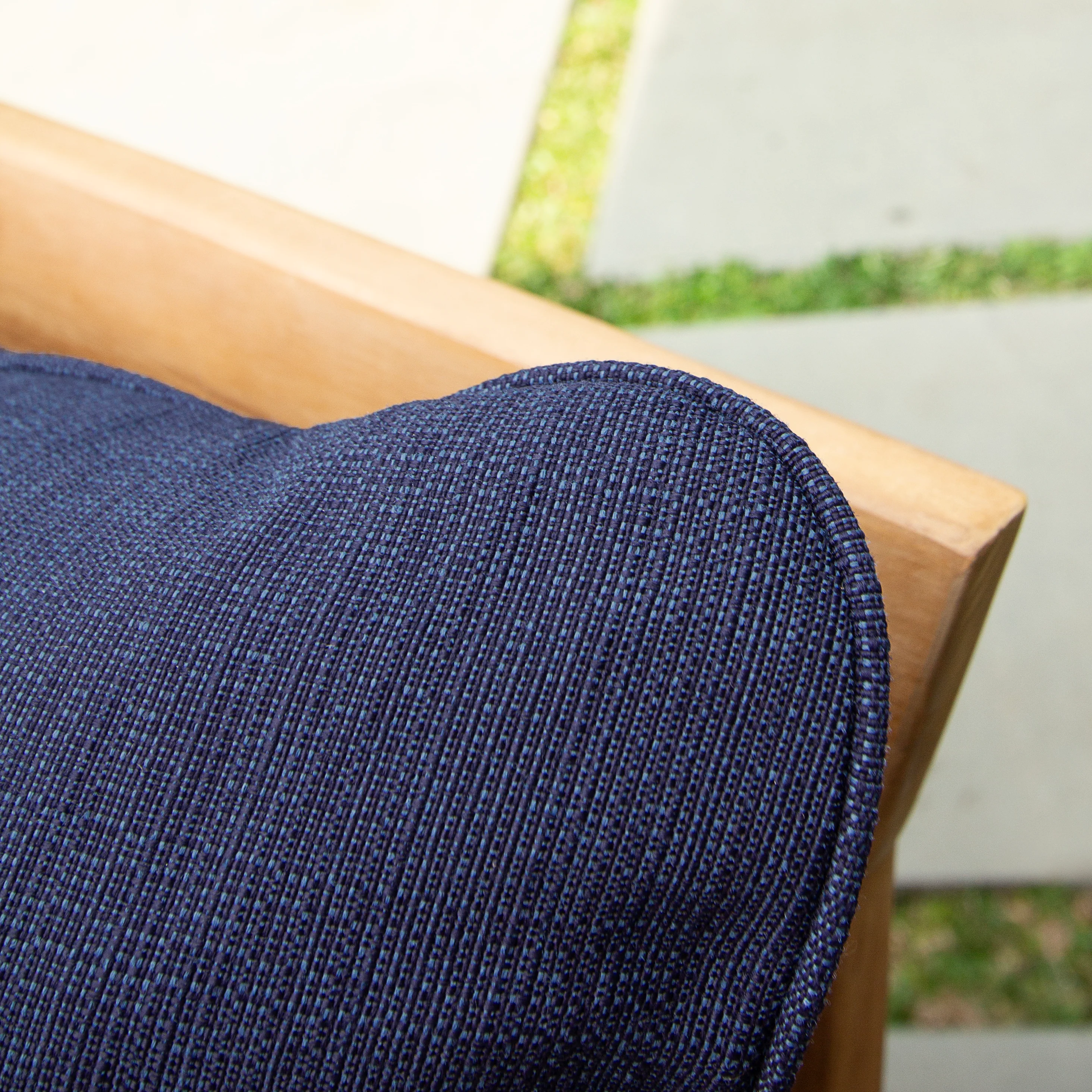 Caterina Teak Wood Outdoor Loveseat with Navy Cushion - Image 7