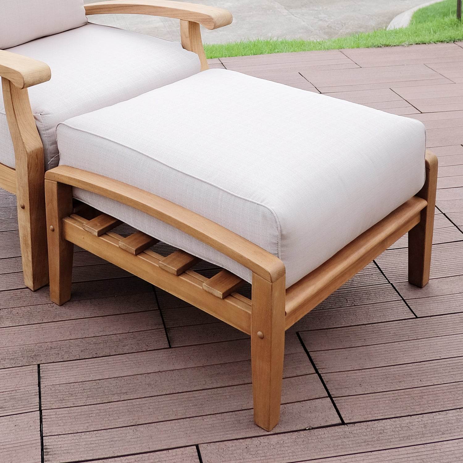 Caterina Teak Wood Outdoor Ottoman with Beige Cushion - Image 6