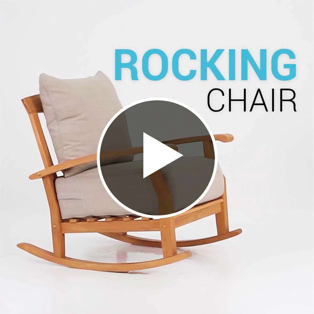 Caterina Teak Wood Outdoor Rocking Chair with Beige Cushion - Image 6