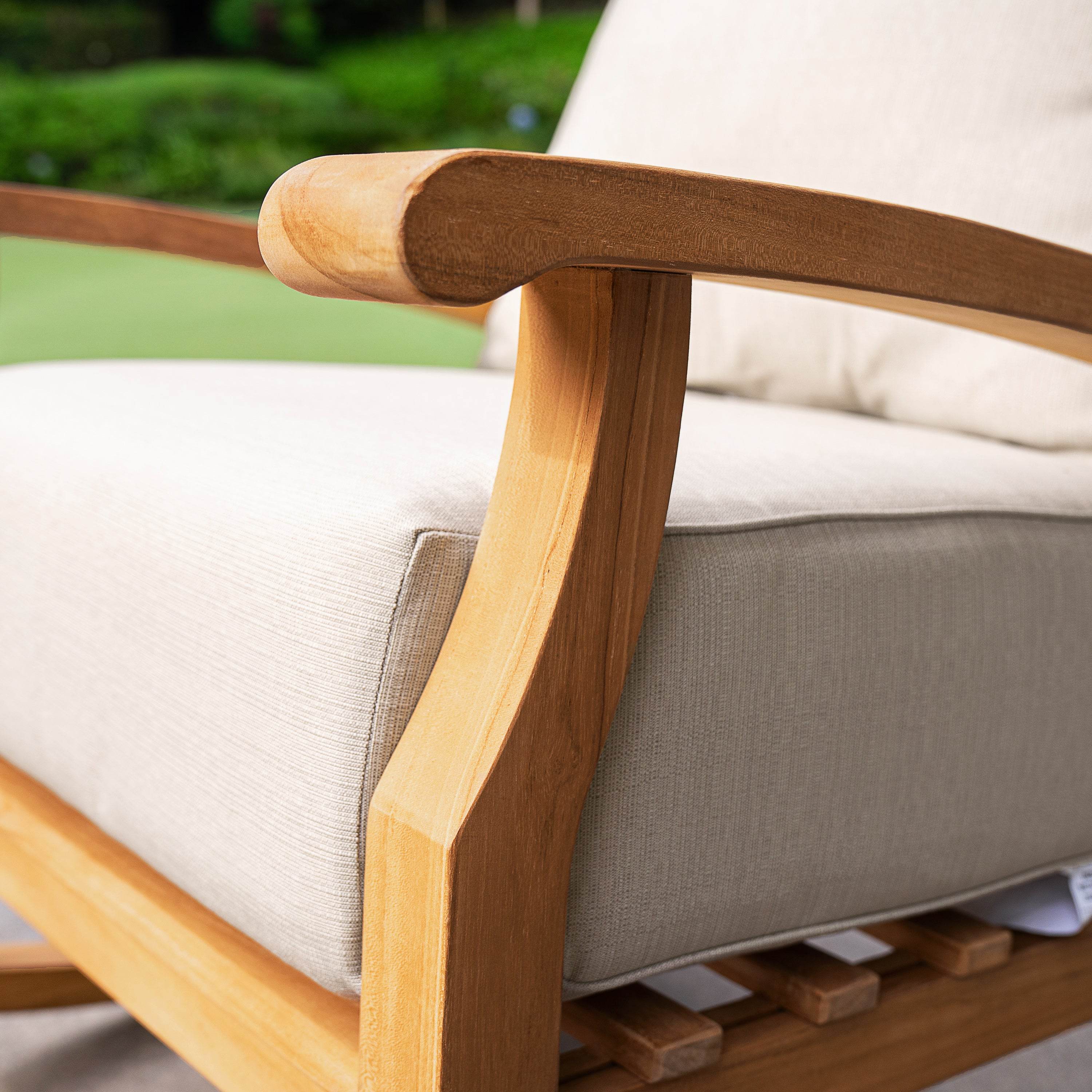 Caterina Teak Wood Outdoor Rocking Chair with Beige Cushion - Image 8