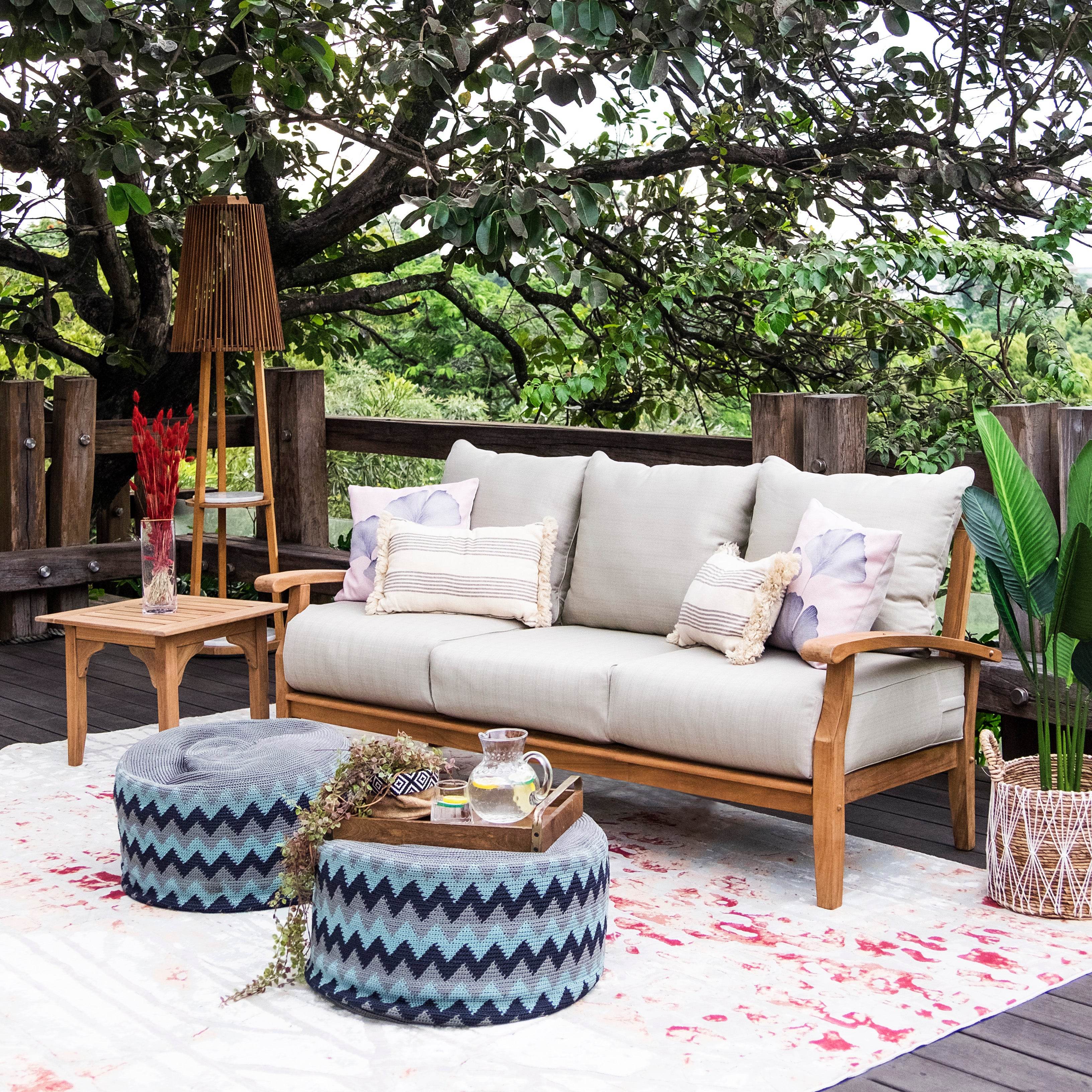 Caterina Teak Wood Patio Sofa with Beige Cushion - Image 3