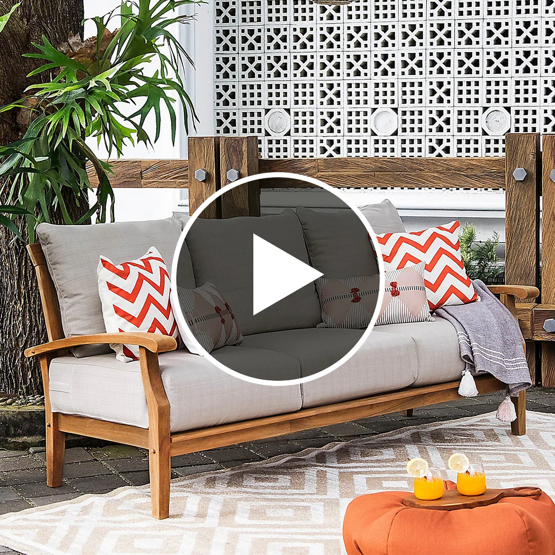 Caterina Teak Wood Patio Sofa with Beige Cushion - Image 5