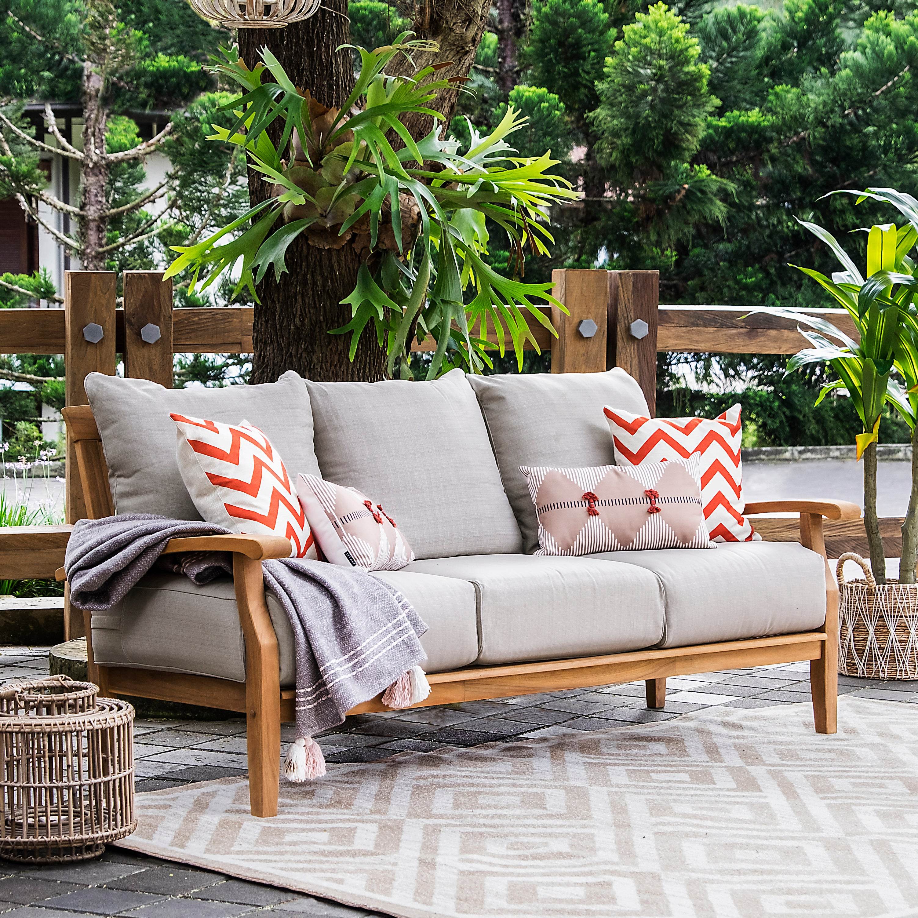 Caterina Teak Wood Patio Sofa with Beige Cushion - Image 6