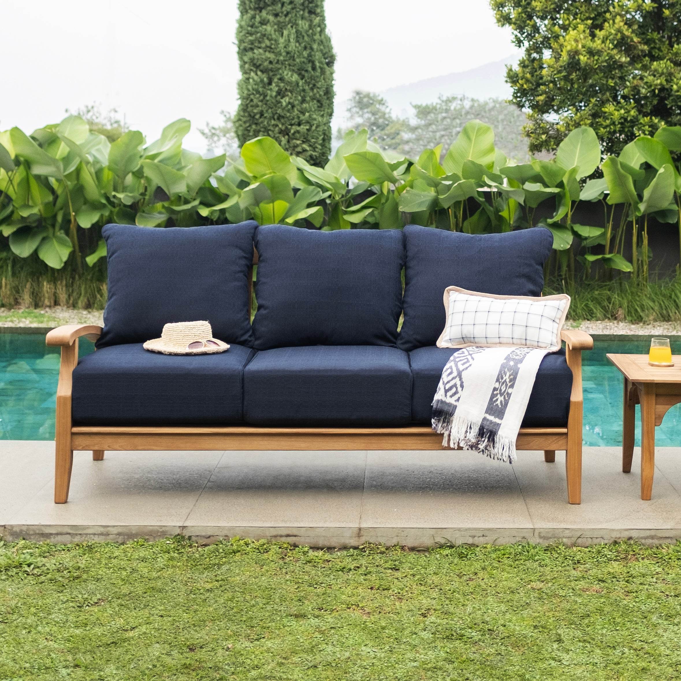 Caterina Teak Wood Patio Sofa with Navy Cushion - Image 3