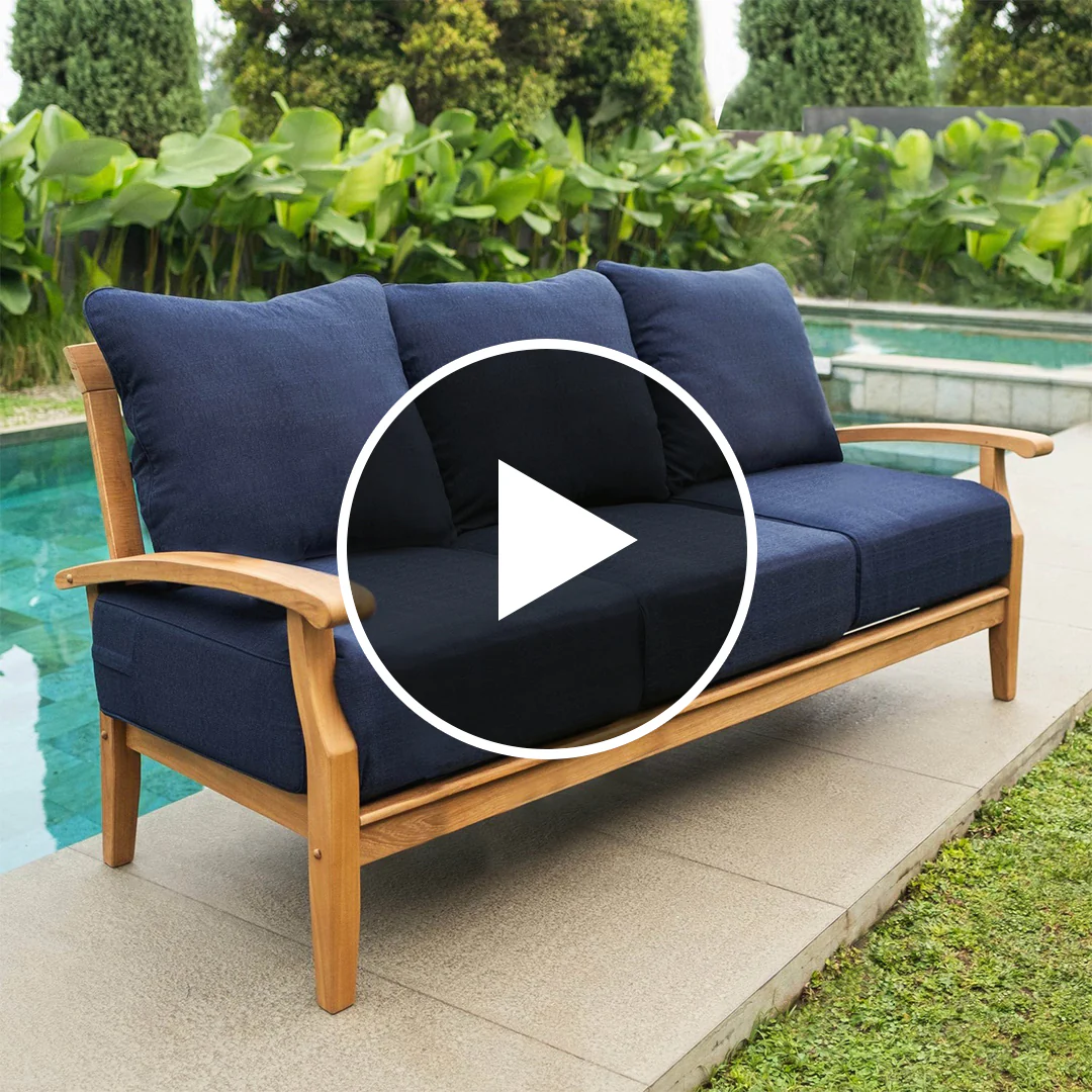 Caterina Teak Wood Patio Sofa with Navy Cushion - Image 5