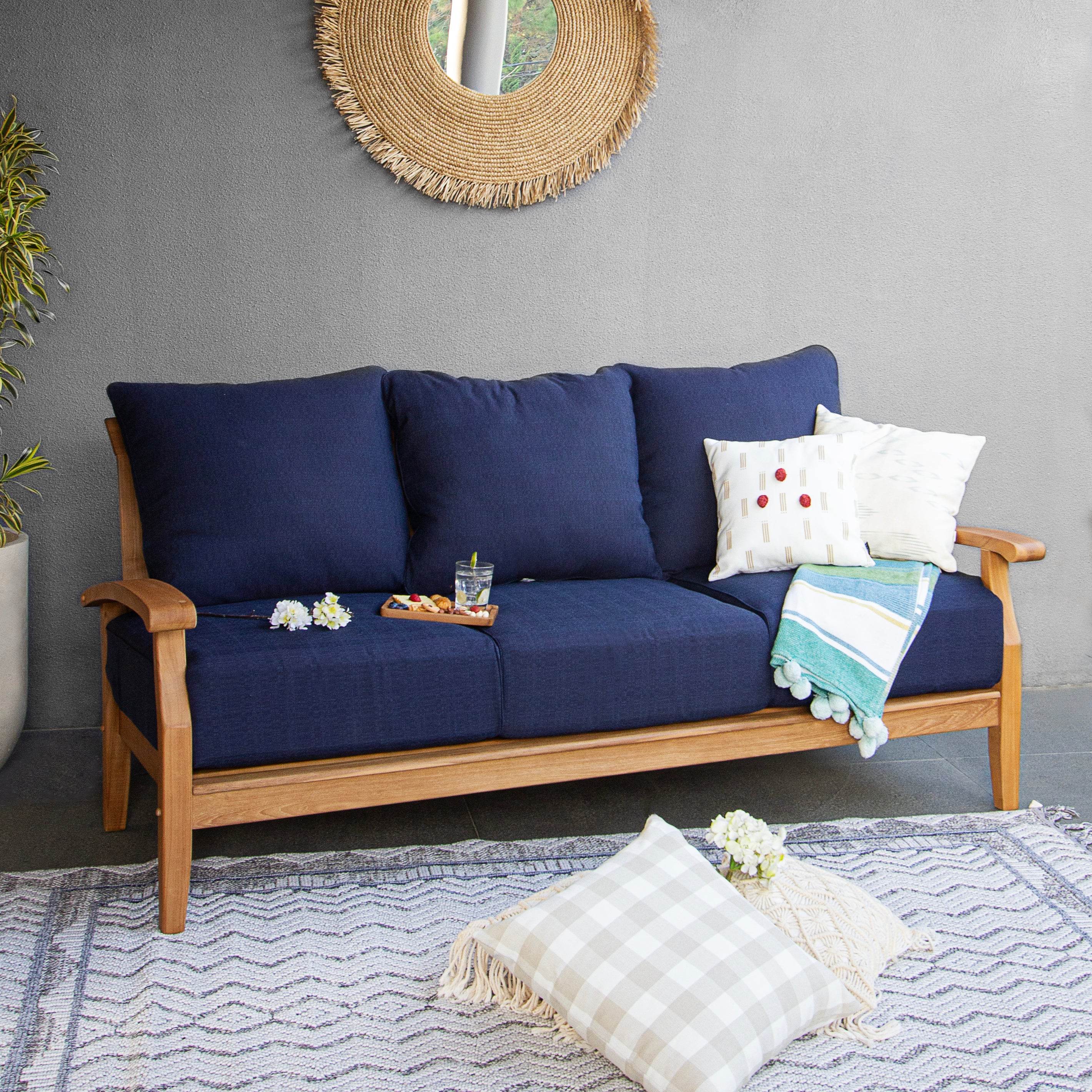 Caterina Teak Wood Patio Sofa with Navy Cushion - Image 6