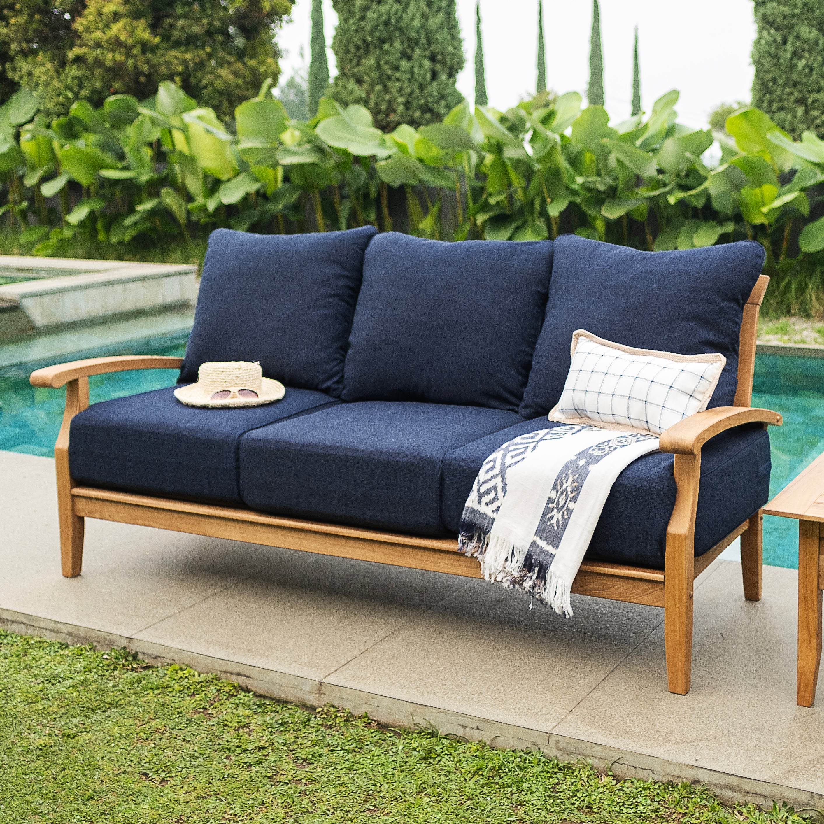 Caterina Teak Wood Patio Sofa with Navy Cushion - Image 8