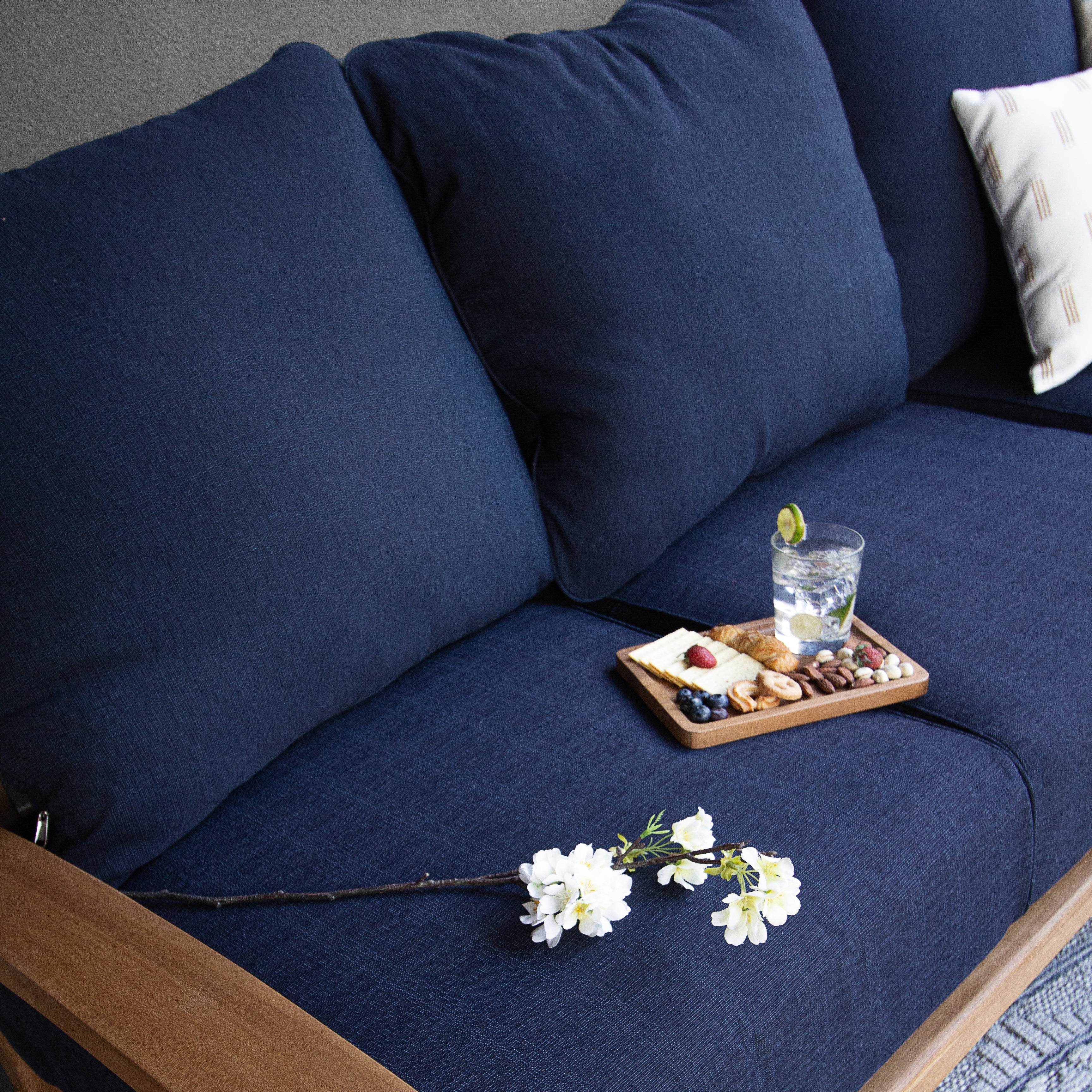Caterina Teak Wood Patio Sofa with Navy Cushion - Image 9