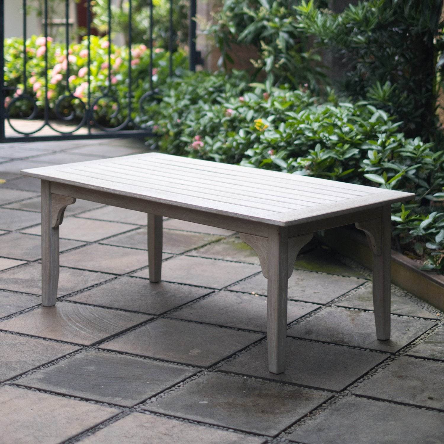 Caterina Weathered Teak Wood Outdoor Coffee Table - Image 4