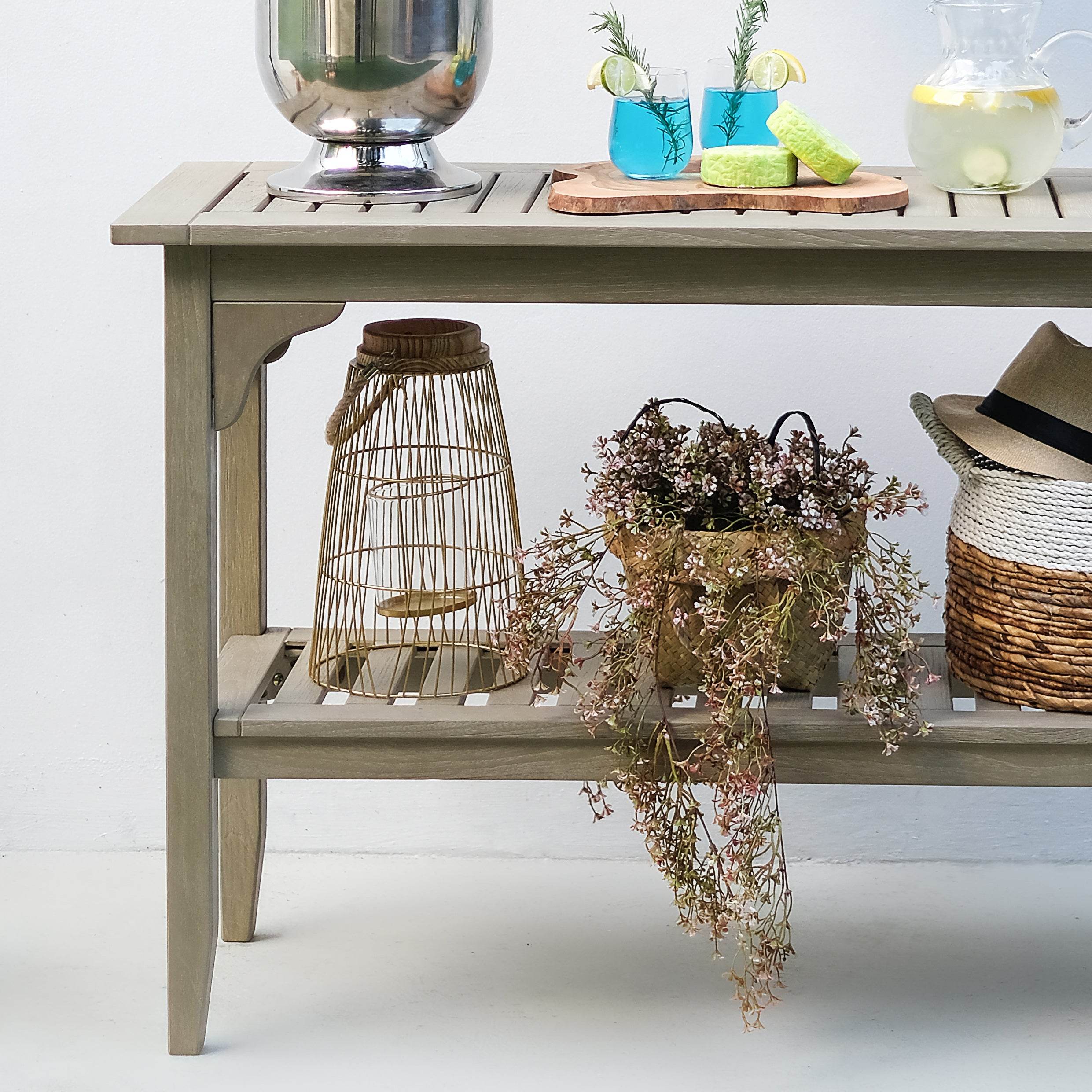 Caterina Weathered Teak Wood Outdoor Console Table - Image 3