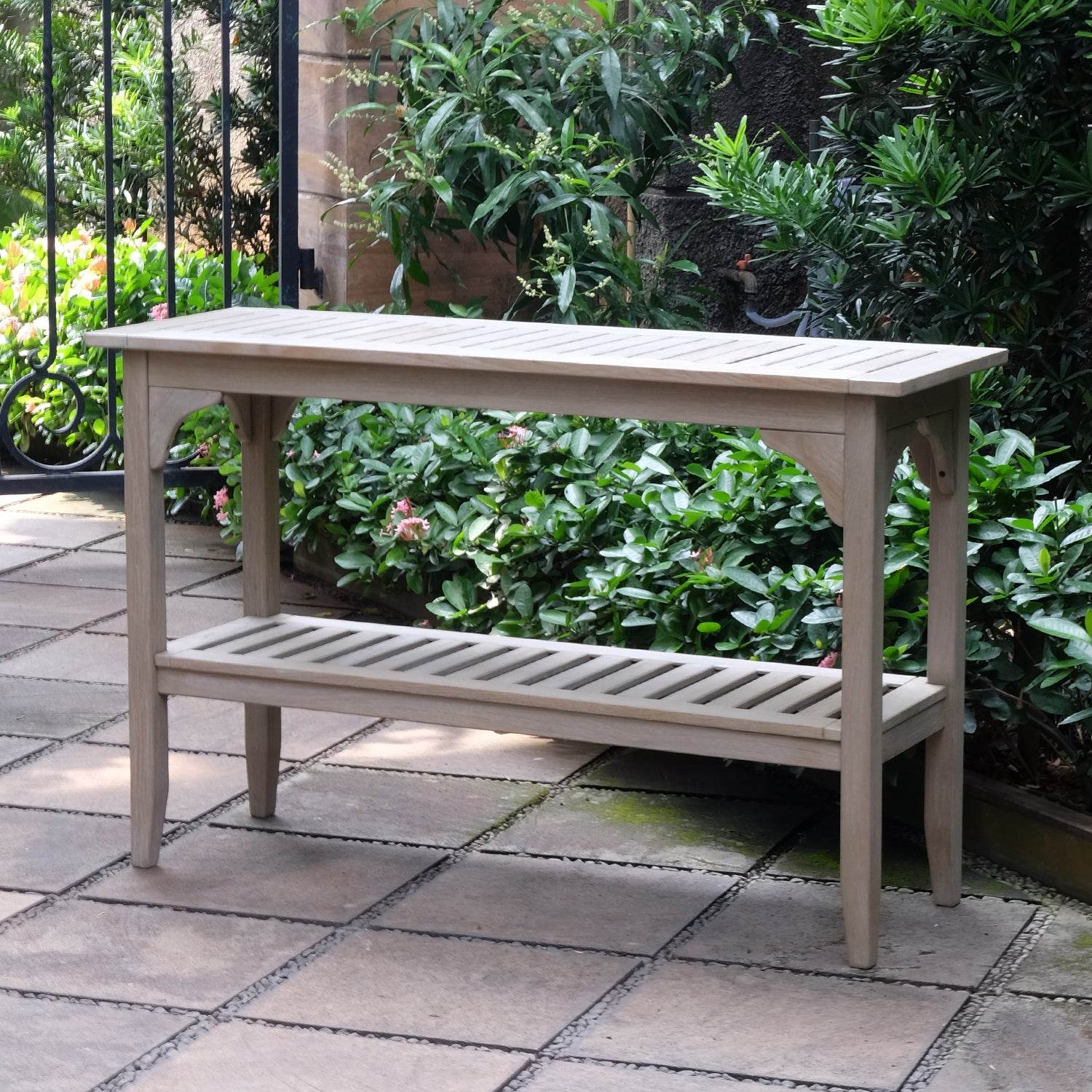 Caterina Weathered Teak Wood Outdoor Console Table - Image 4
