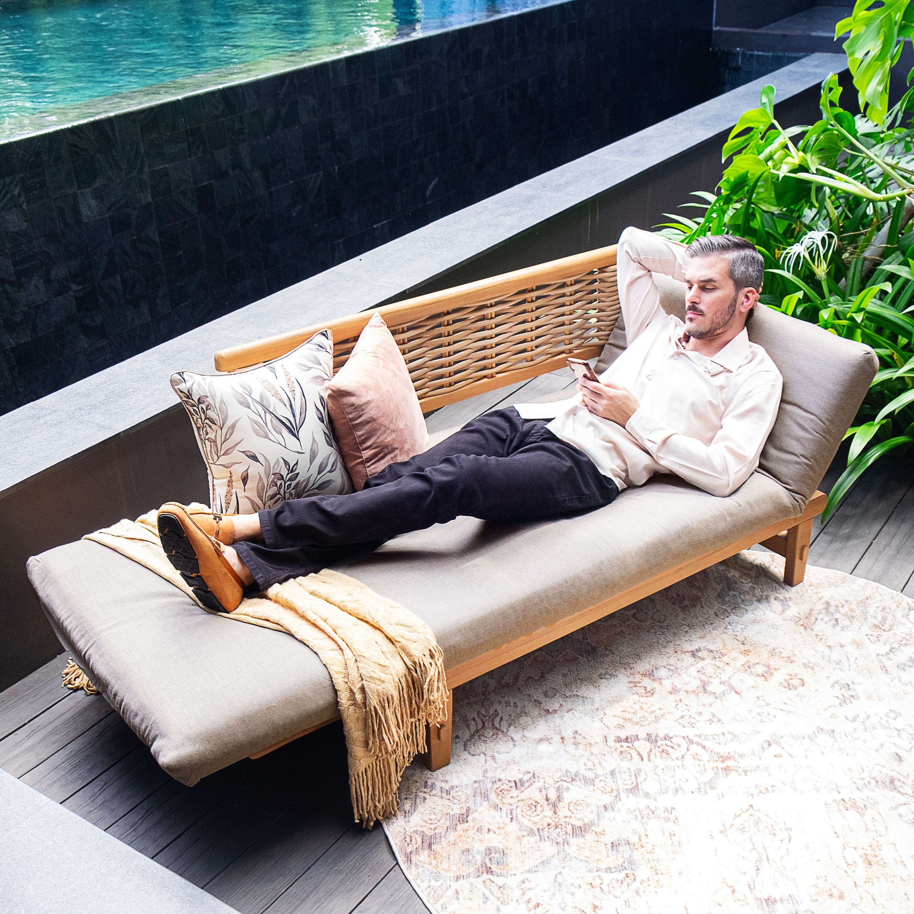 Chester Teak Wicker Outdoor Convertible Sofa Daybed with Sunbrella Cast Shale Cushion - Image 10
