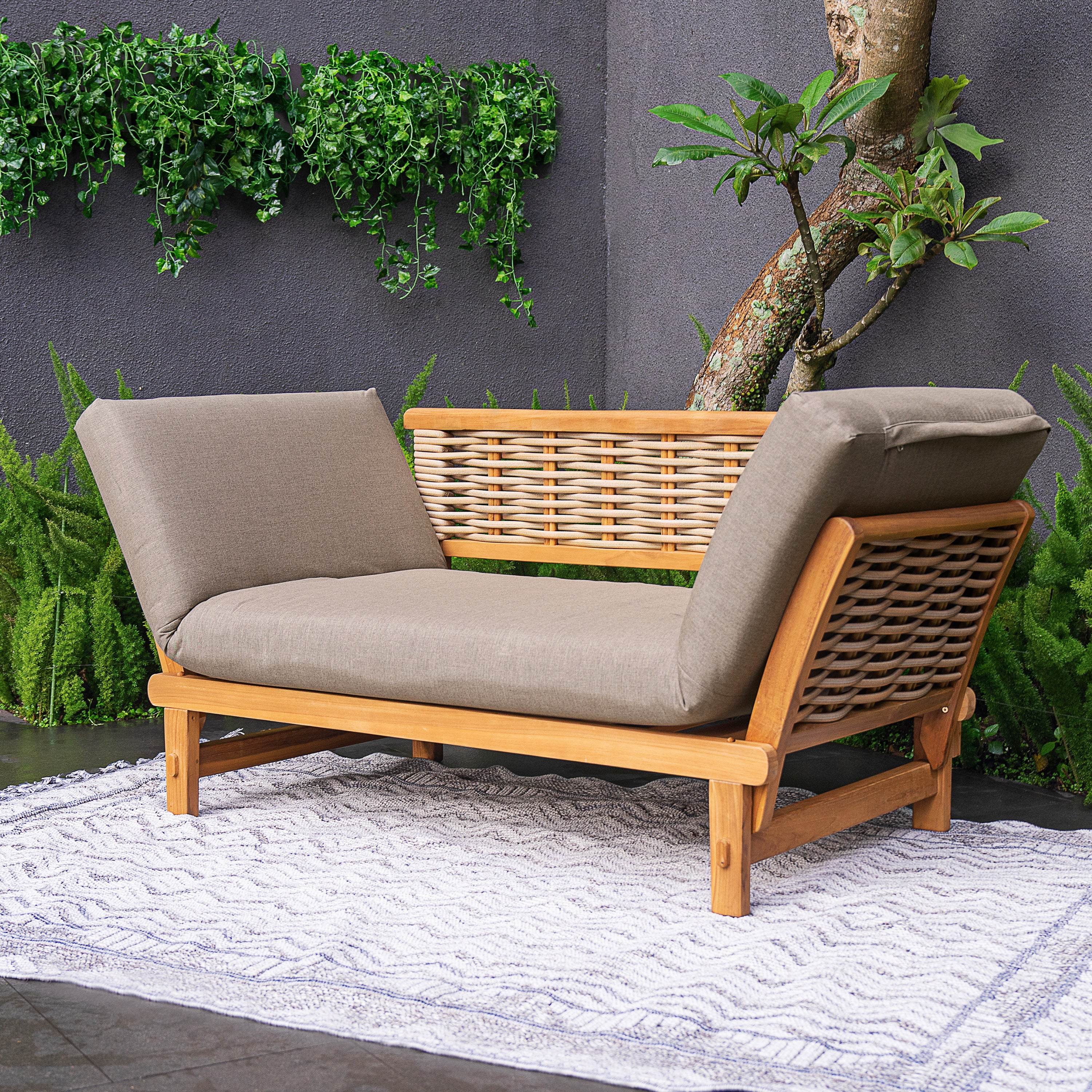 Chester Teak Wicker Outdoor Convertible Sofa Daybed with Sunbrella Cast Shale Cushion - Image 11